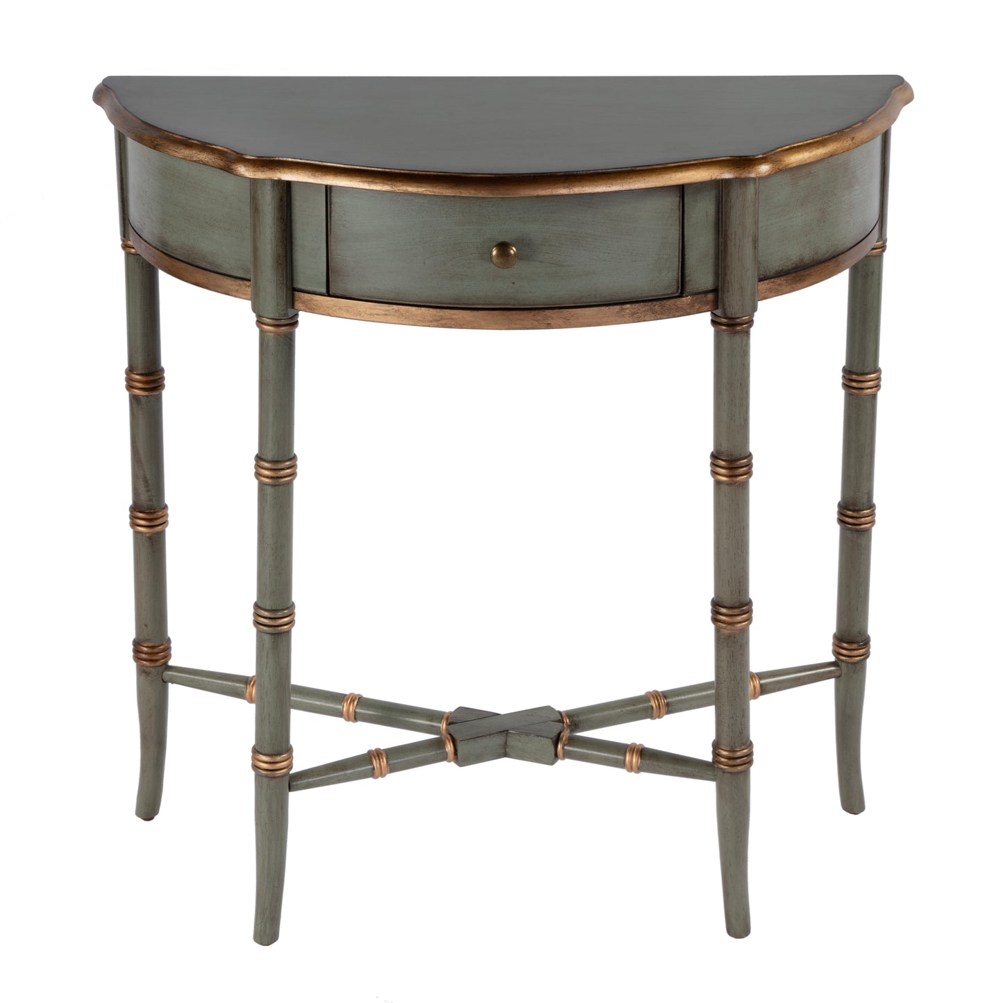 Butler Specialty Company Skilling 31 in. W Specialty Demilune Shape Wood 1 Drawer Console Table, Pastel Green