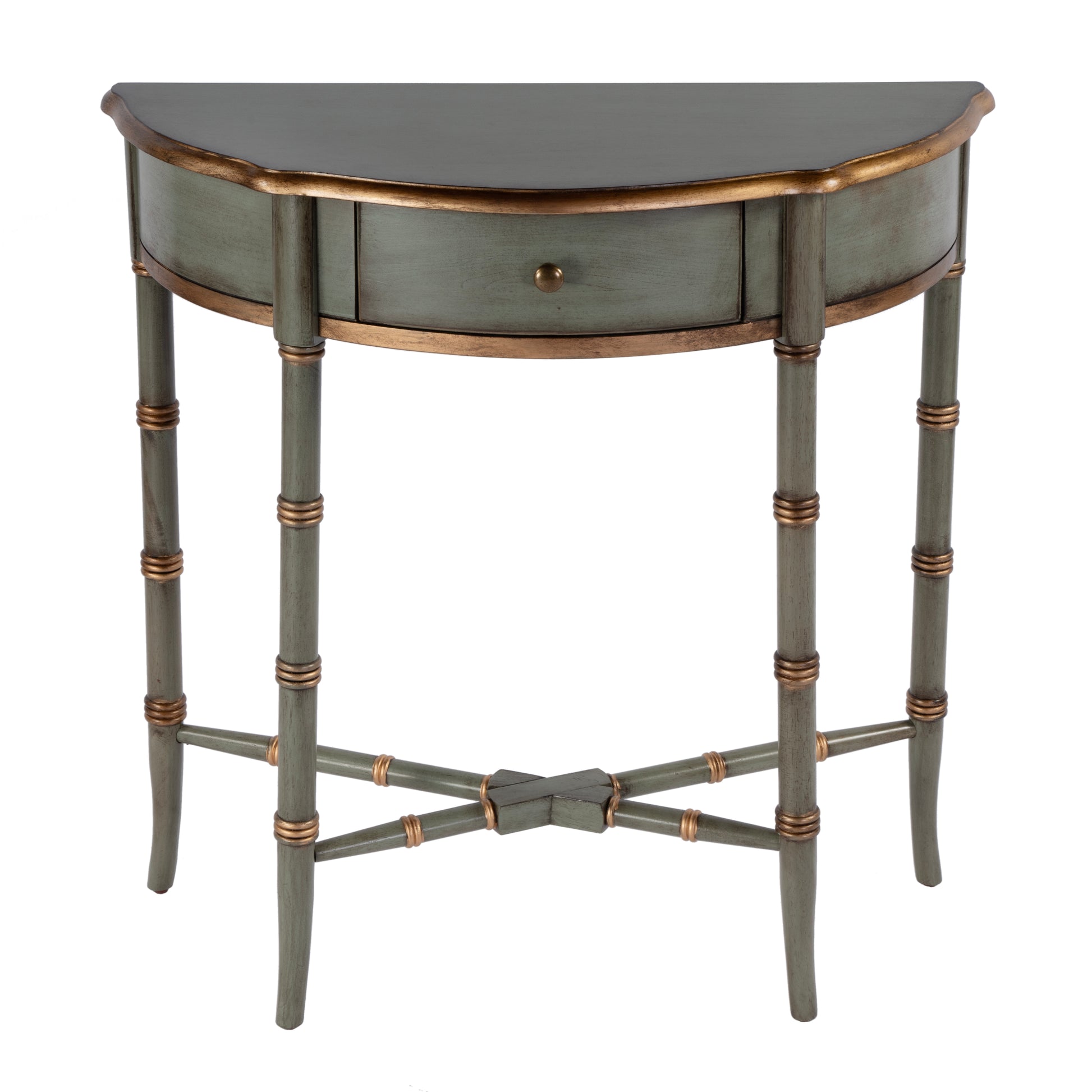Butler Specialty Company Skilling 31 in. W Specialty Demilune Shape Wood 1 Drawer Console Table, Pastel Green