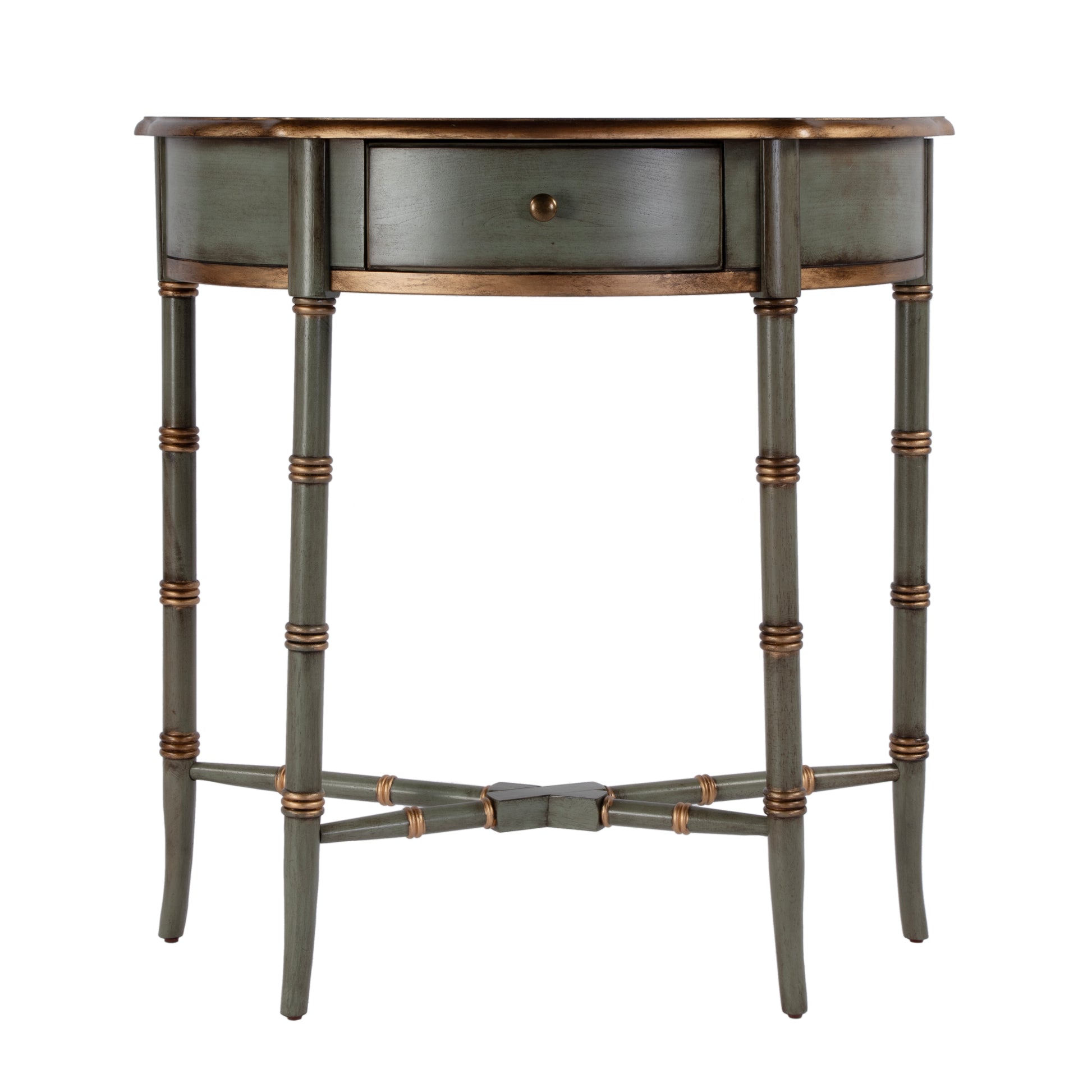 Butler Specialty Company Skilling 31 in. W Specialty Demilune Shape Wood 1 Drawer Console Table, Pastel Green
