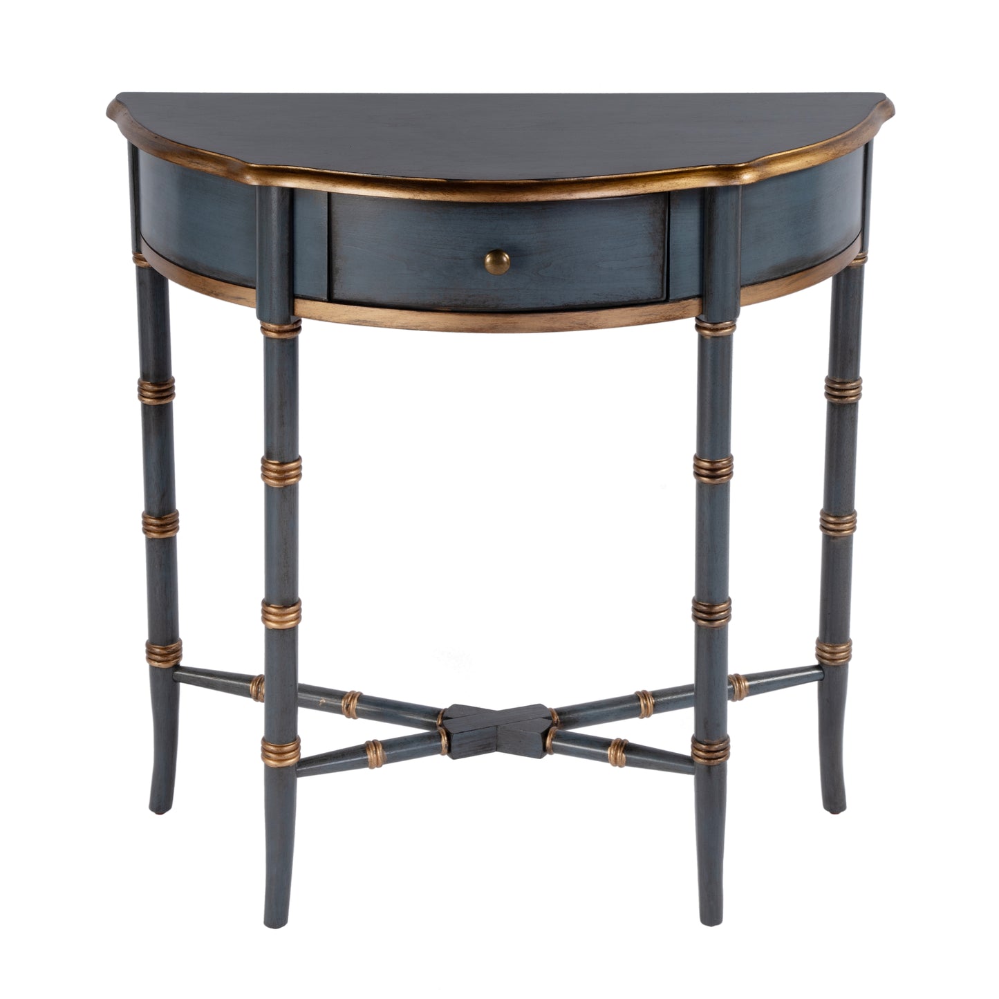 Butler Specialty Company Skilling 31 in. W Specialty Demilune Shape Wood 1 Drawer Console Table, Pastel Blue