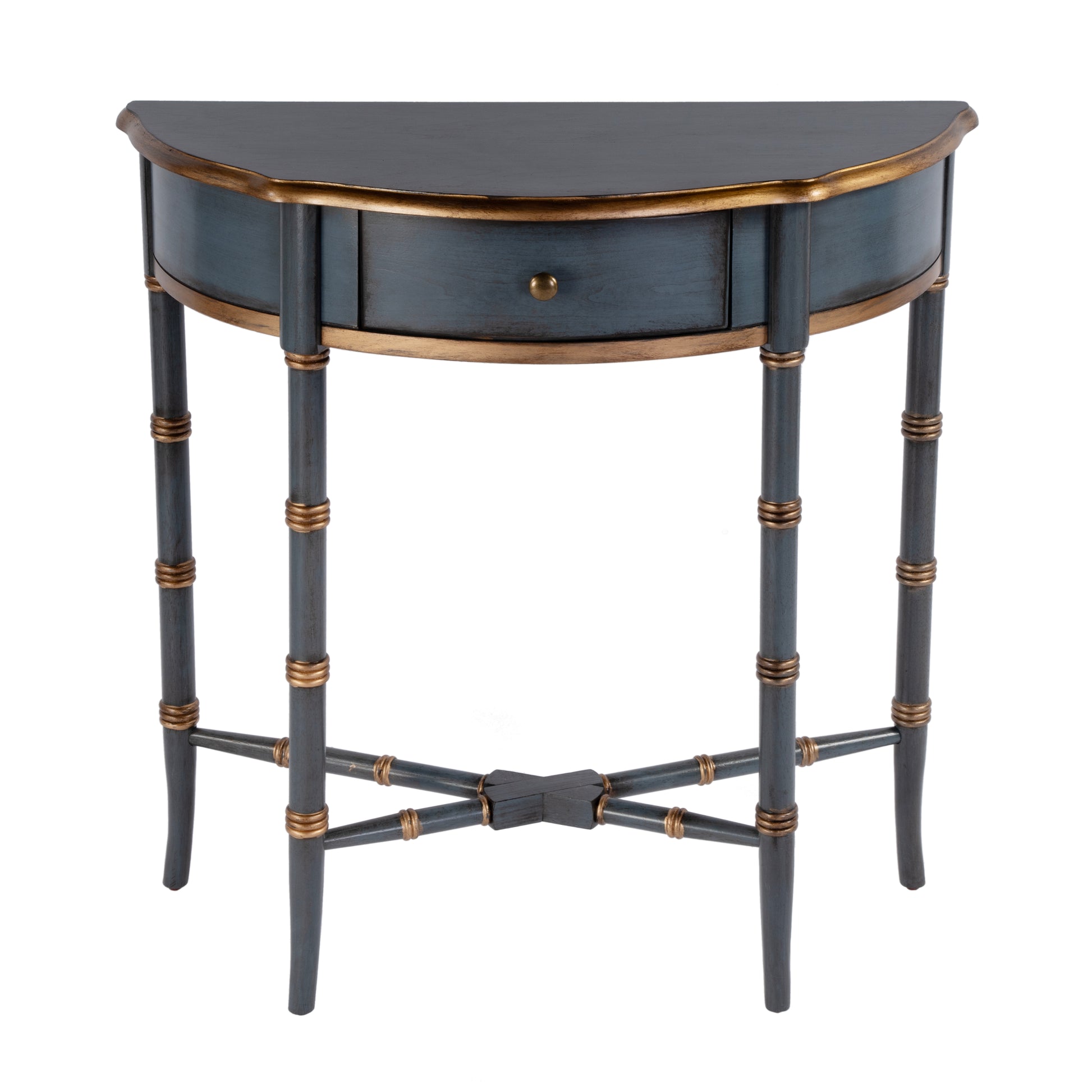 Butler Specialty Company Skilling 31 in. W Specialty Demilune Shape Wood 1 Drawer Console Table, Pastel Blue