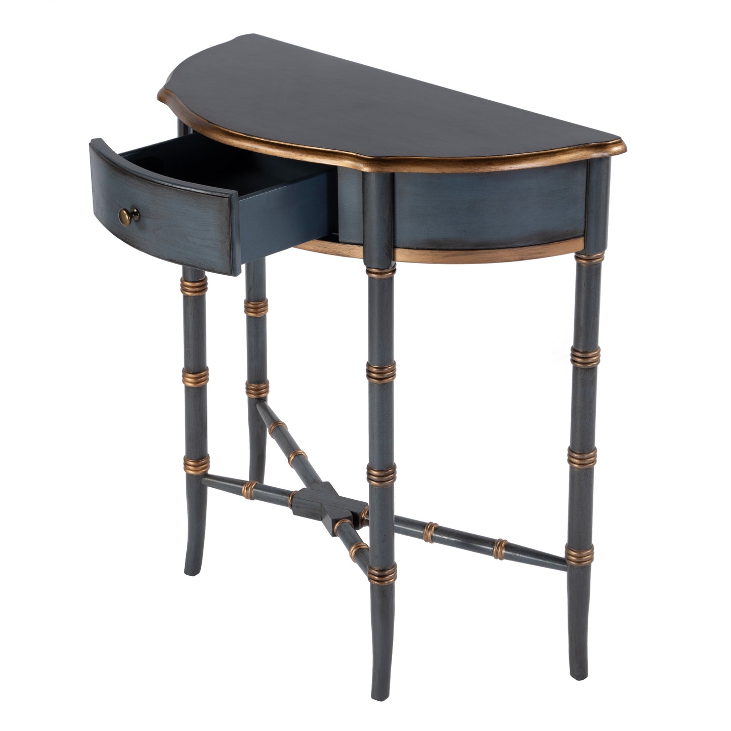 Butler Specialty Company Skilling 31 in. W Specialty Demilune Shape Wood 1 Drawer Console Table, Pastel Blue