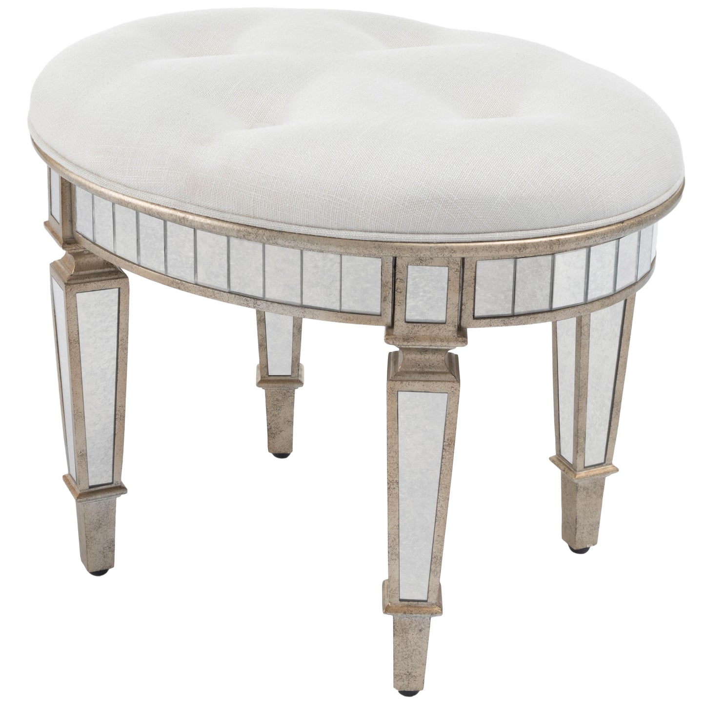 Butler Specialty Company Garbo 24 in. W Oval Mirrored Upholstered Vanity Stool, Silver