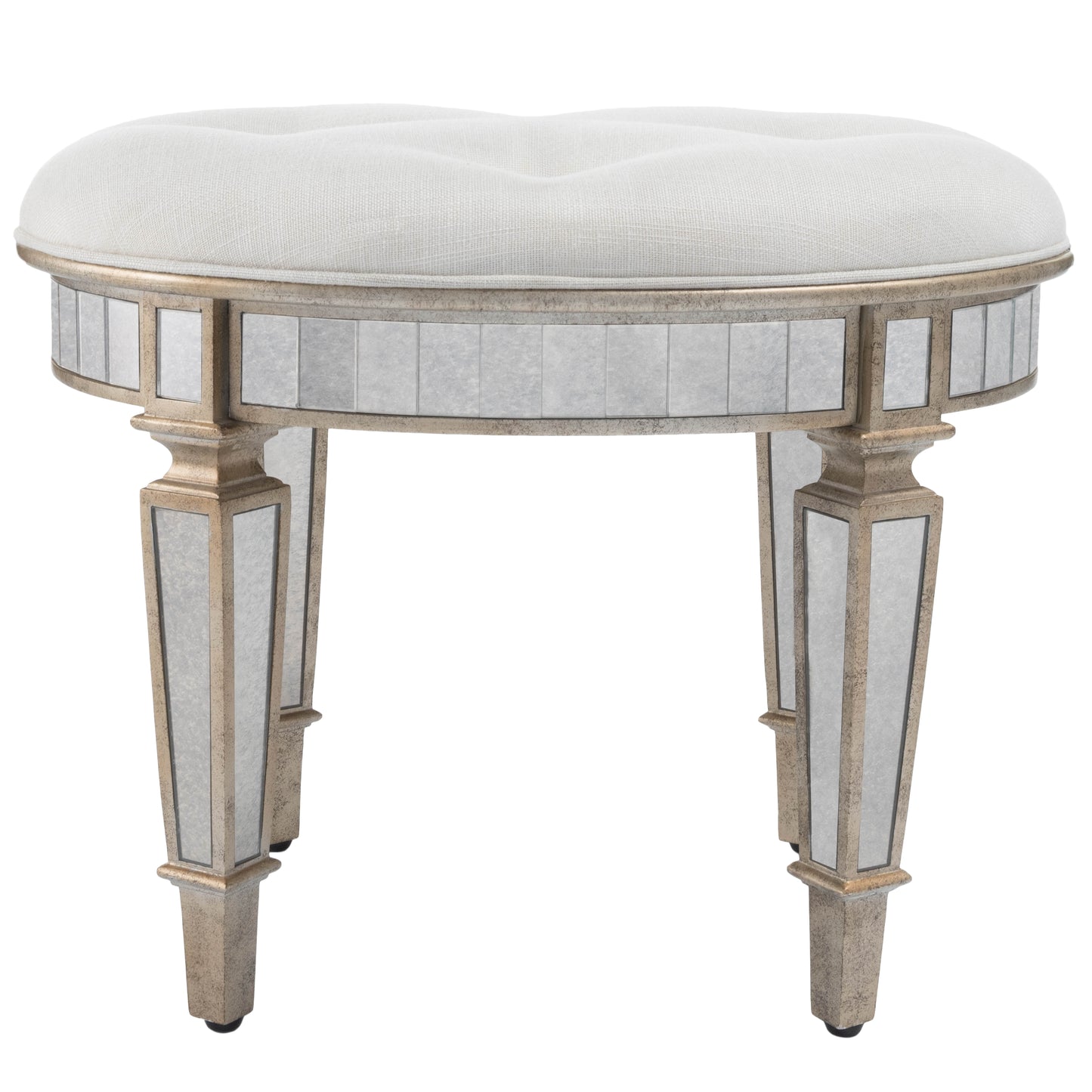 Butler Specialty Company Garbo 24 in. W Oval Mirrored Upholstered Vanity Stool, Silver