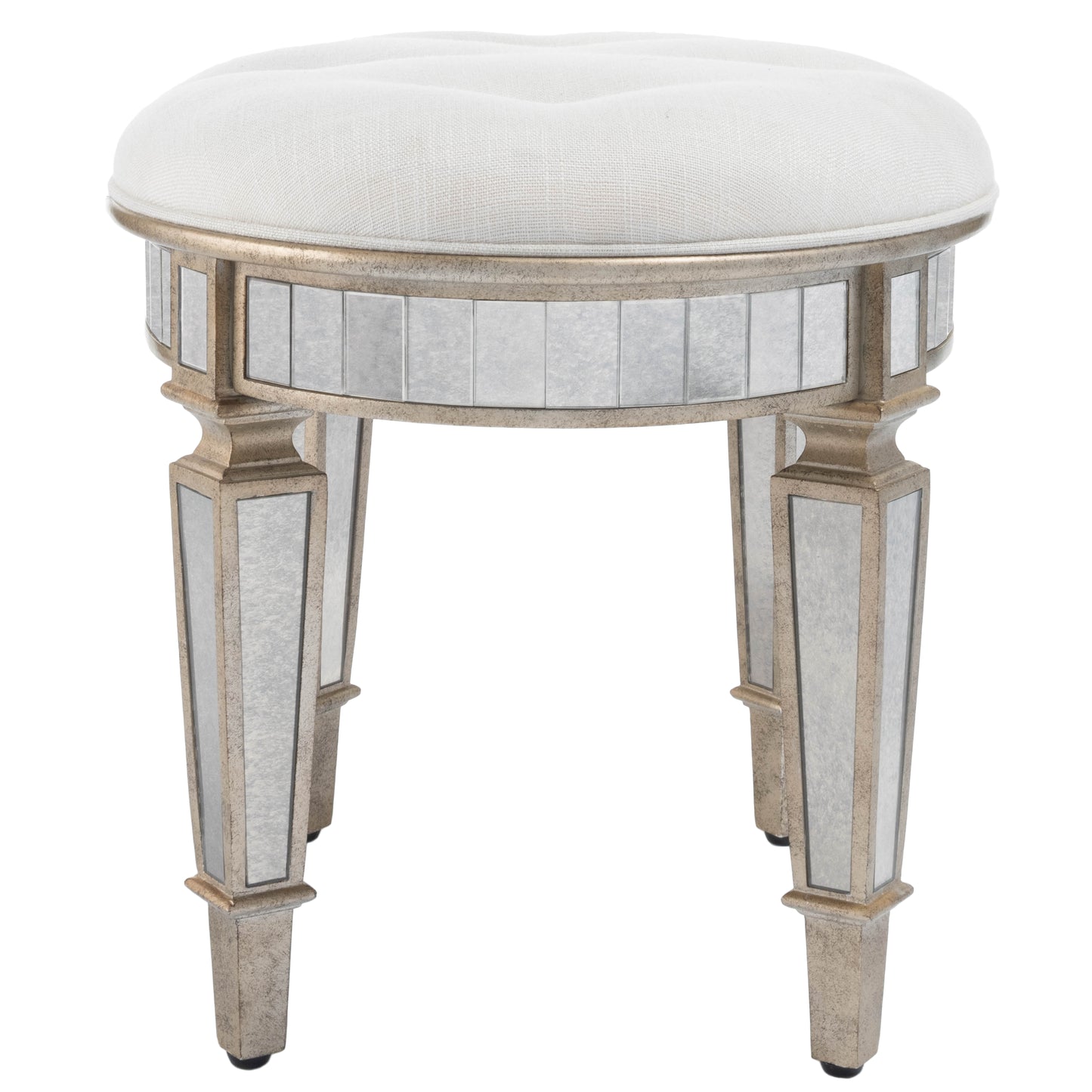 Butler Specialty Company Garbo 24 in. W Oval Mirrored Upholstered Vanity Stool, Silver
