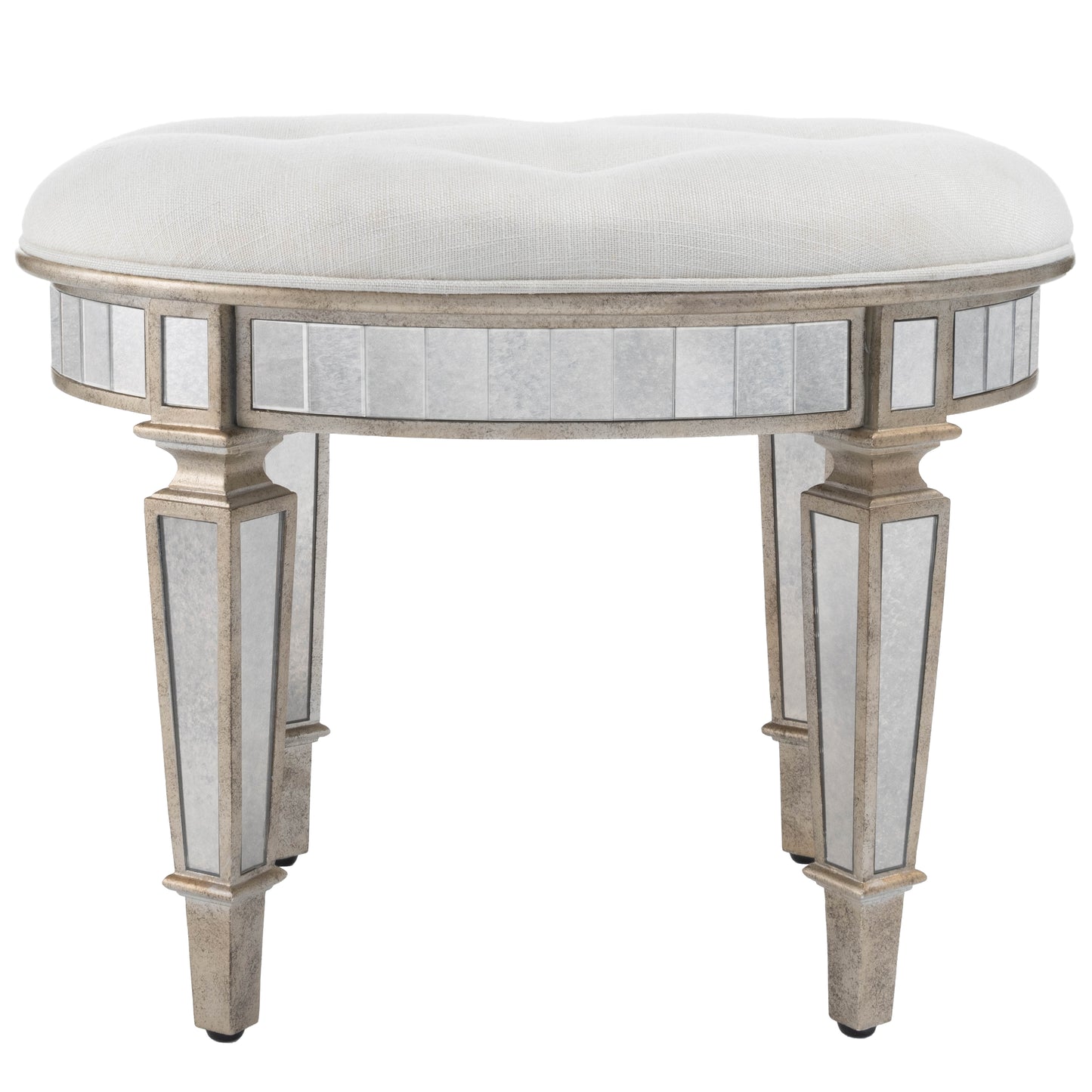 Butler Specialty Company Garbo 24 in. W Oval Mirrored Upholstered Vanity Stool, Silver