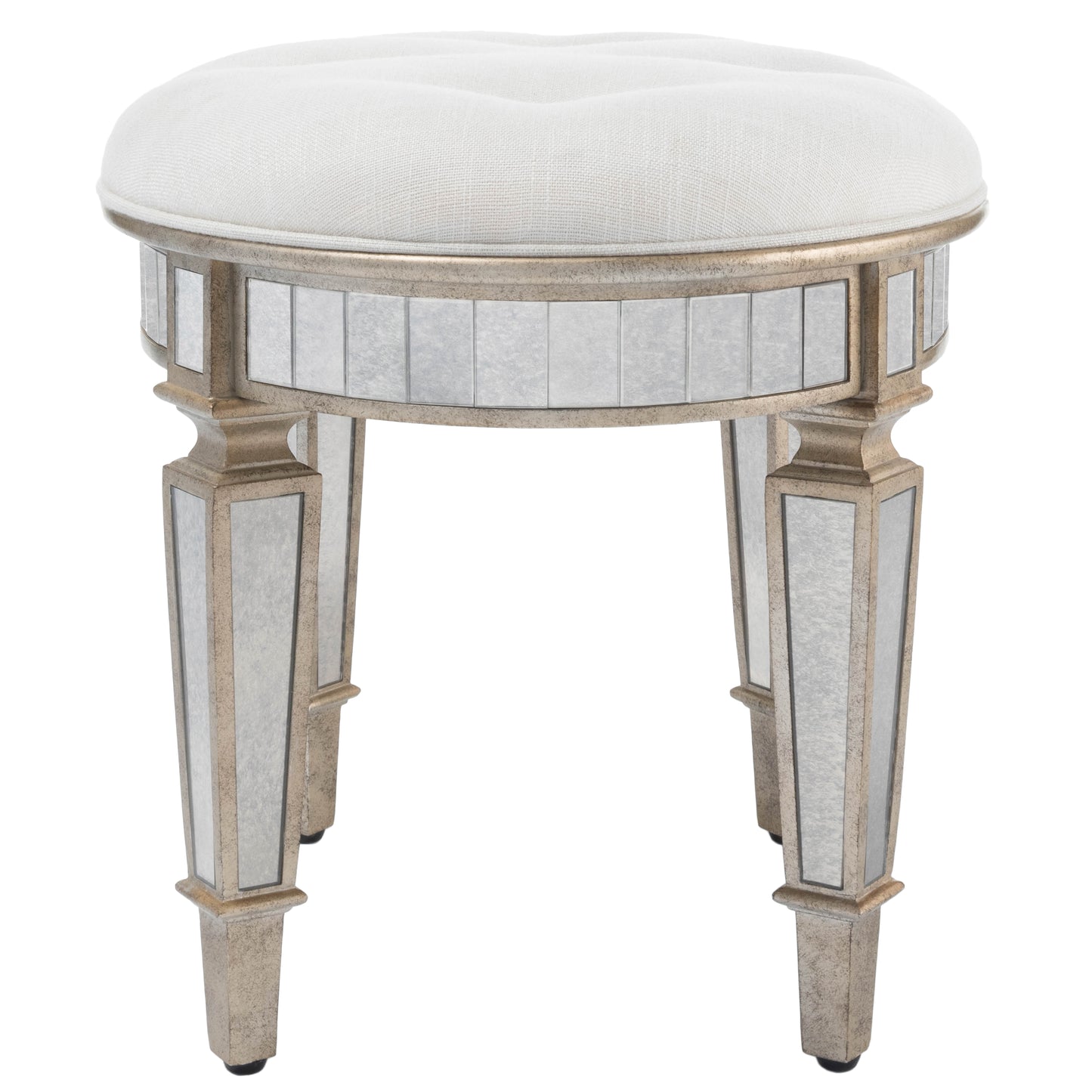 Butler Specialty Company Garbo 24 in. W Oval Mirrored Upholstered Vanity Stool, Silver