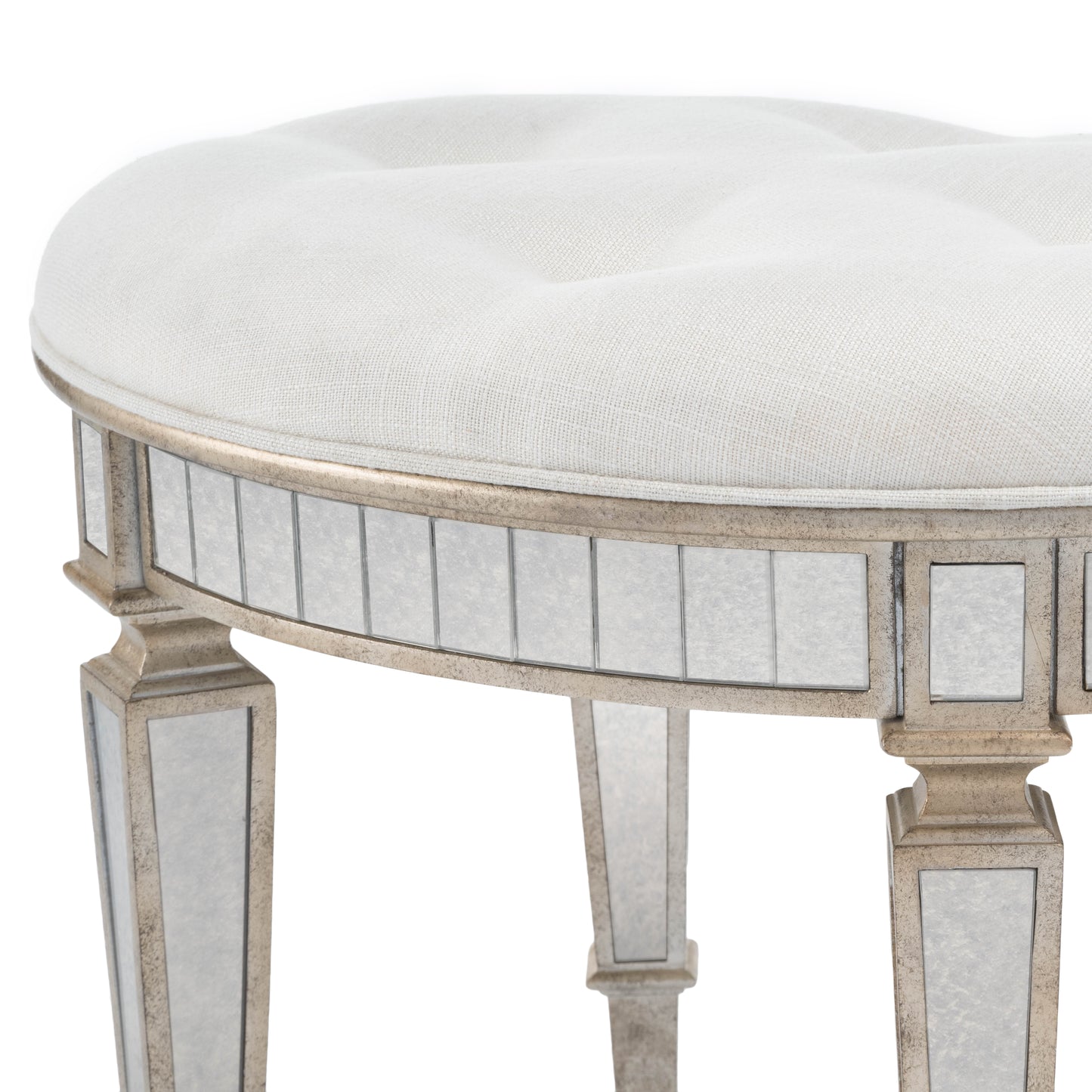 Butler Specialty Company Garbo 24 in. W Oval Mirrored Upholstered Vanity Stool, Silver