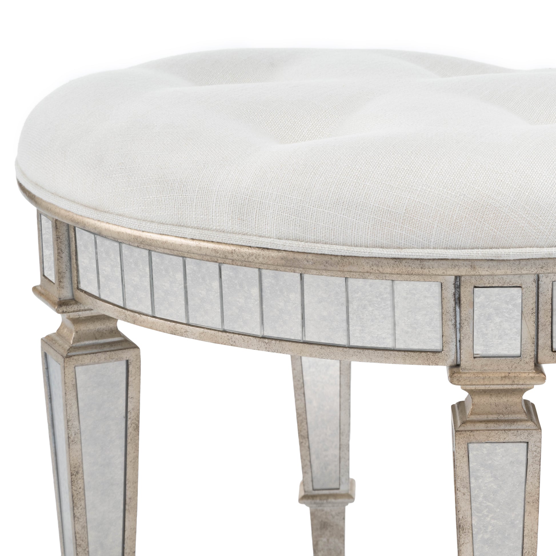 Butler Specialty Company Garbo 24 in. W Oval Mirrored Upholstered Vanity Stool, Silver