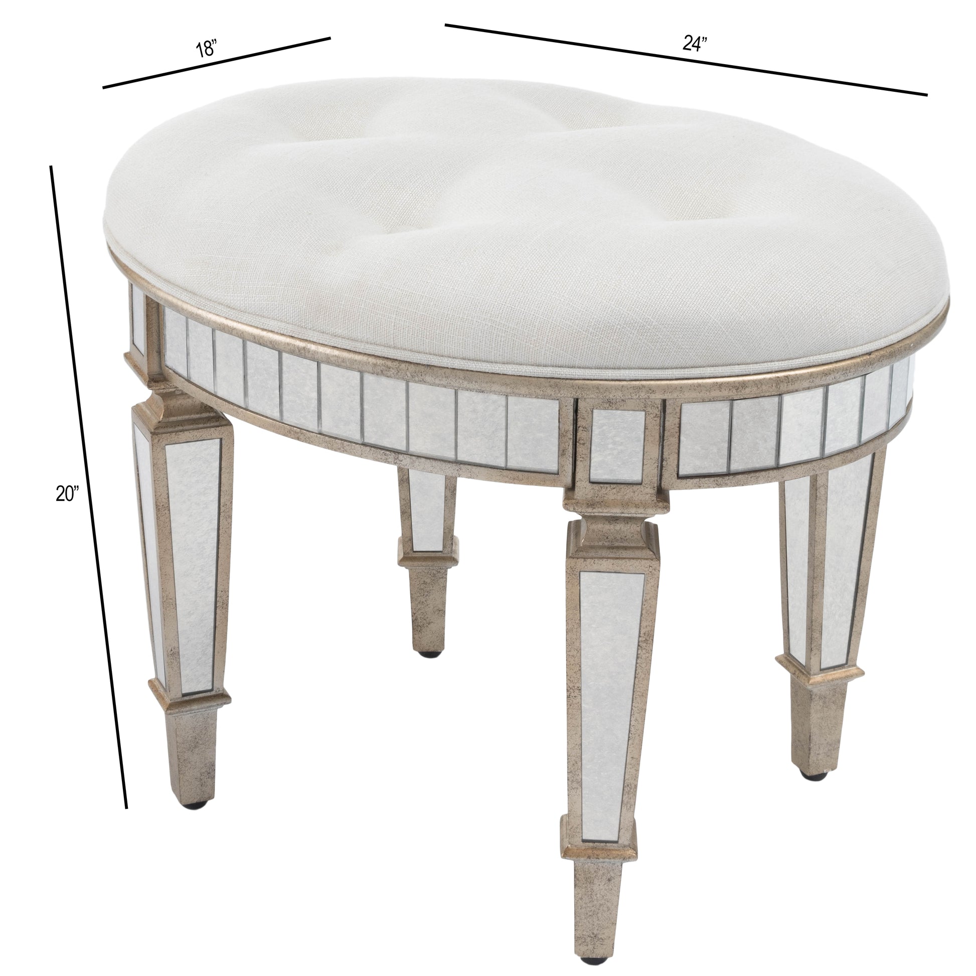 Butler Specialty Company Garbo 24 in. W Oval Mirrored Upholstered Vanity Stool, Silver