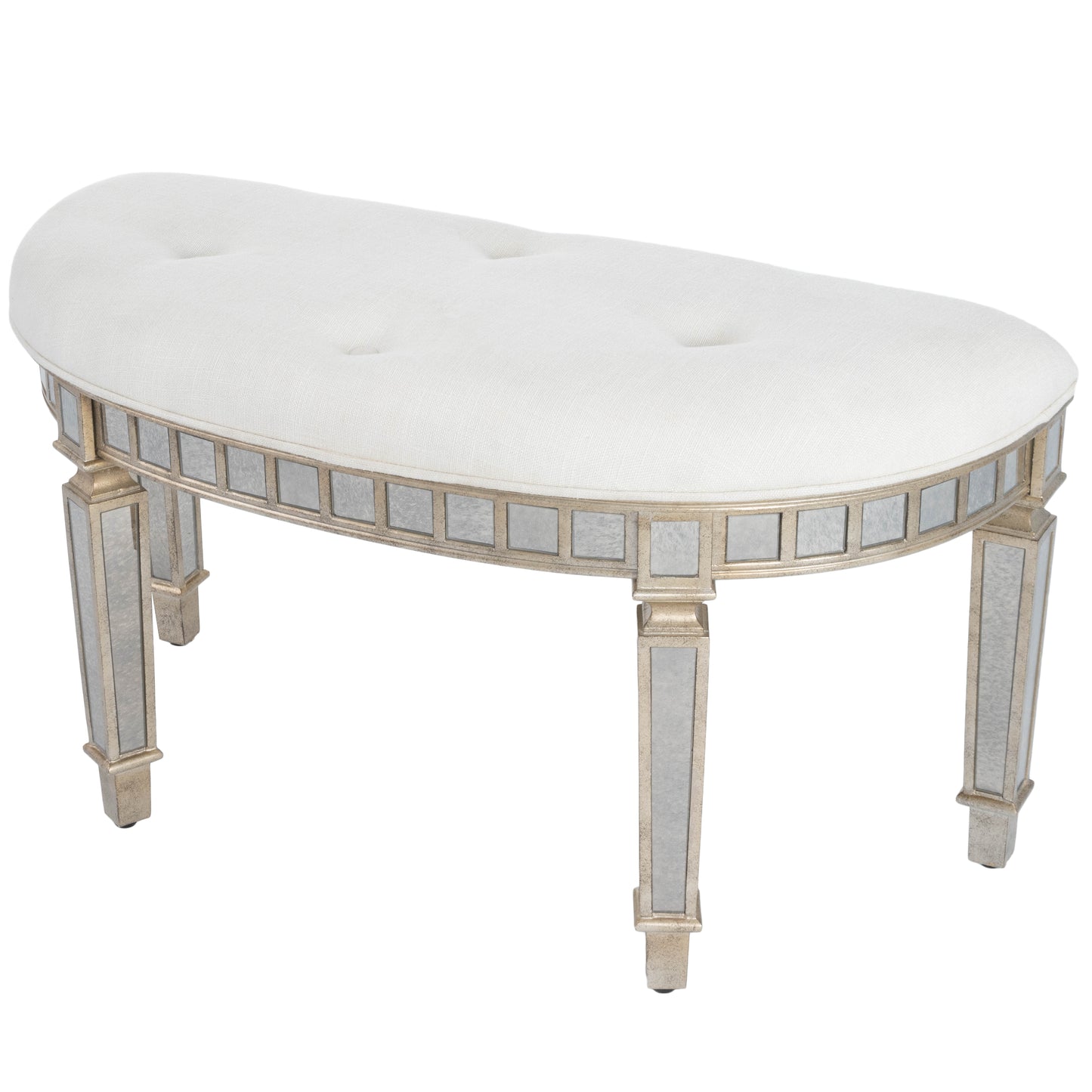 Garbo Mirrored Demilune 38"W Bench in Silver 3636146