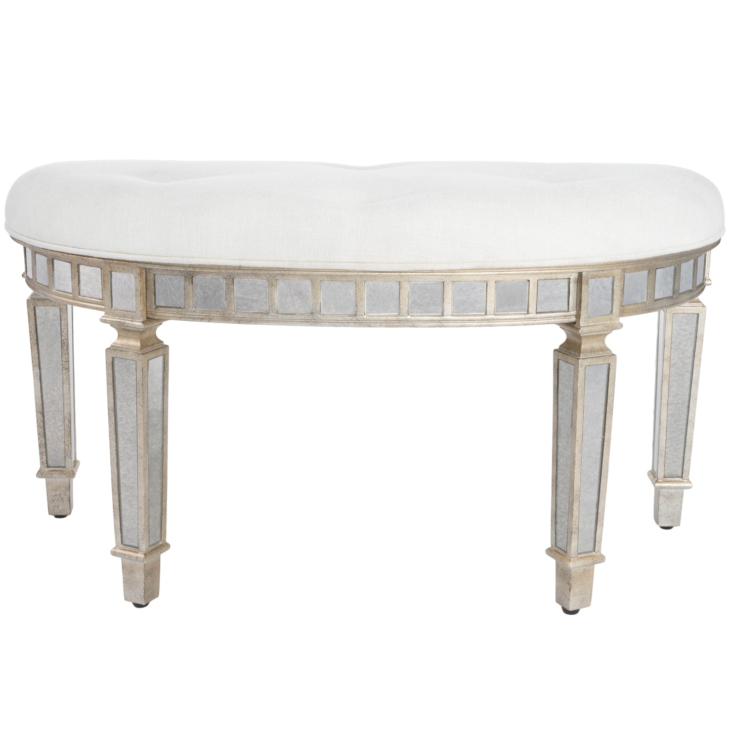 Garbo Mirrored Demilune 38"W Bench in Silver 3636146