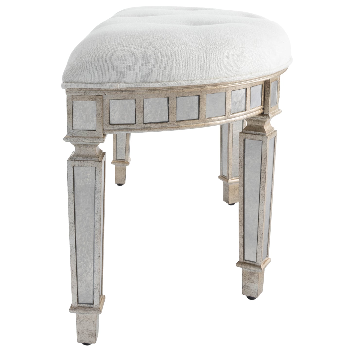 Garbo Mirrored Demilune 38"W Bench in Silver 3636146