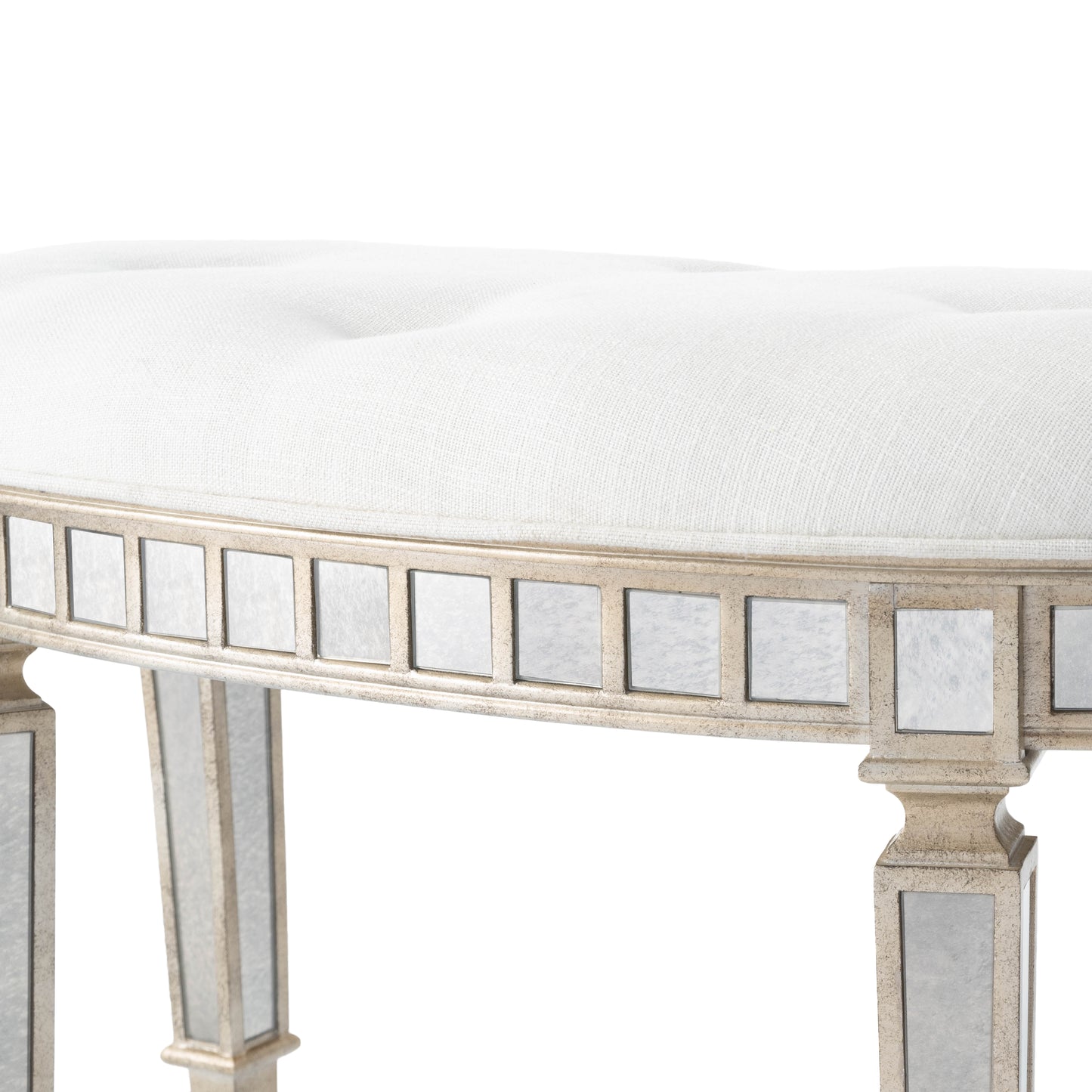 Garbo Mirrored Demilune 38"W Bench in Silver 3636146