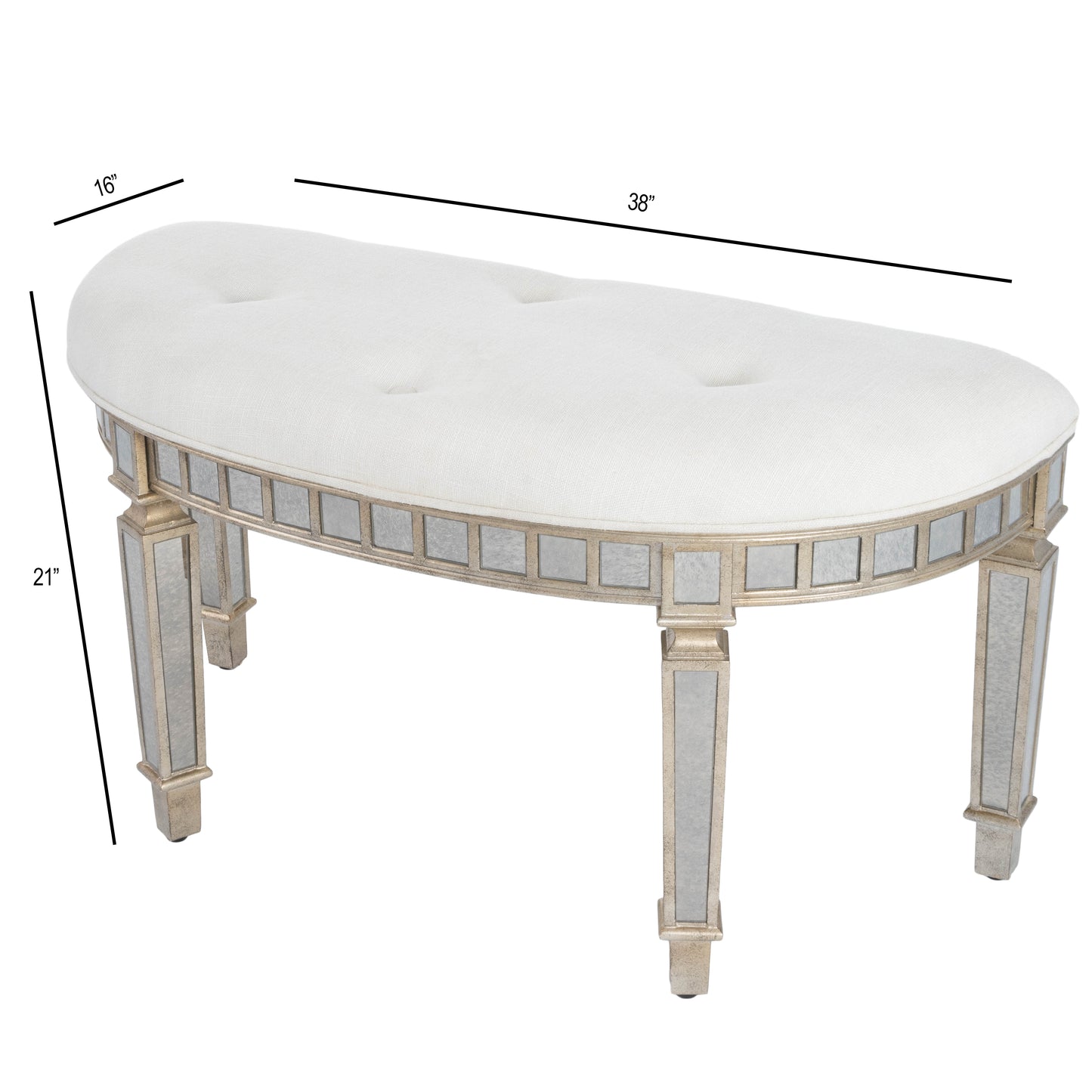 Garbo Mirrored Demilune 38"W Bench in Silver 3636146