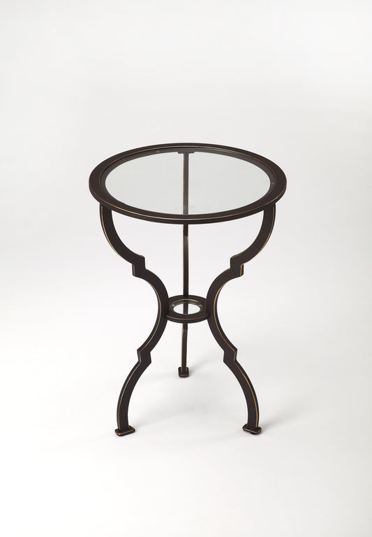 Butler Specialty Company Yvonne 17 in. W Round Glass and Metal Side Table, Black