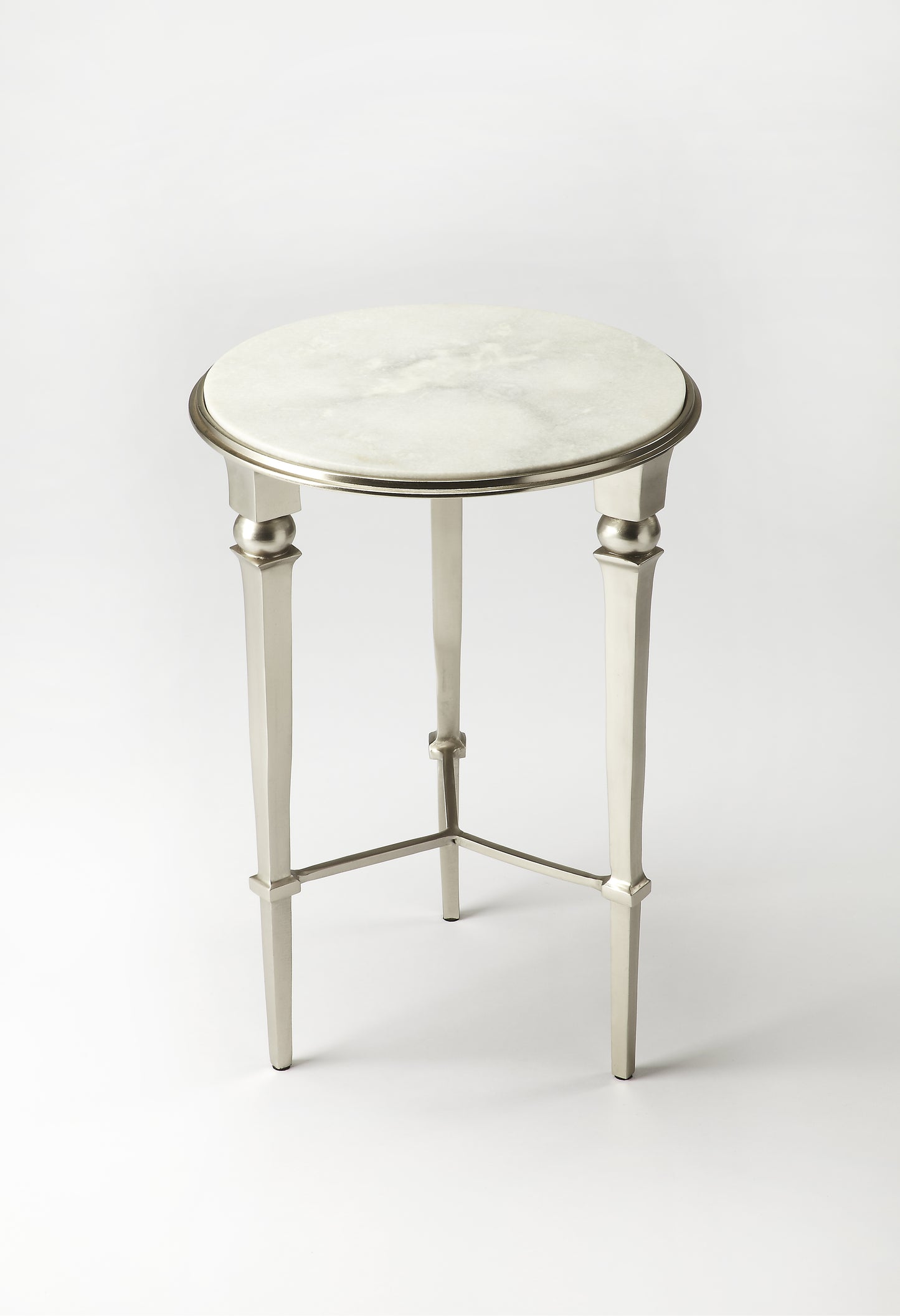 Butler Specialty Company Darrieux 16 in. W Round Marble and Metal Side Table, Silver
