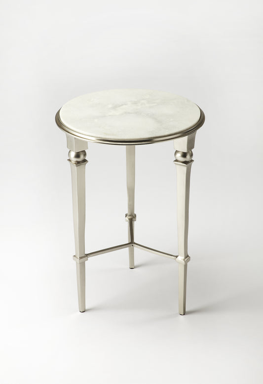 Butler Specialty Company Darrieux 16 in. W Round Marble and Metal Side Table, Silver