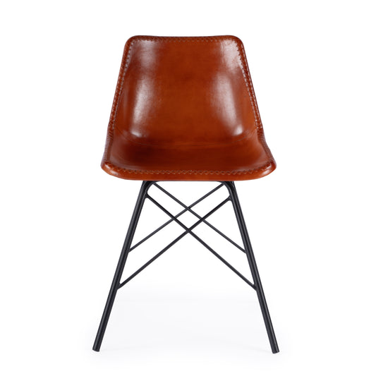 Butler Specialty Company Inland 18 in. Seat Height Leather and Metal Side Chair, Medium Brown