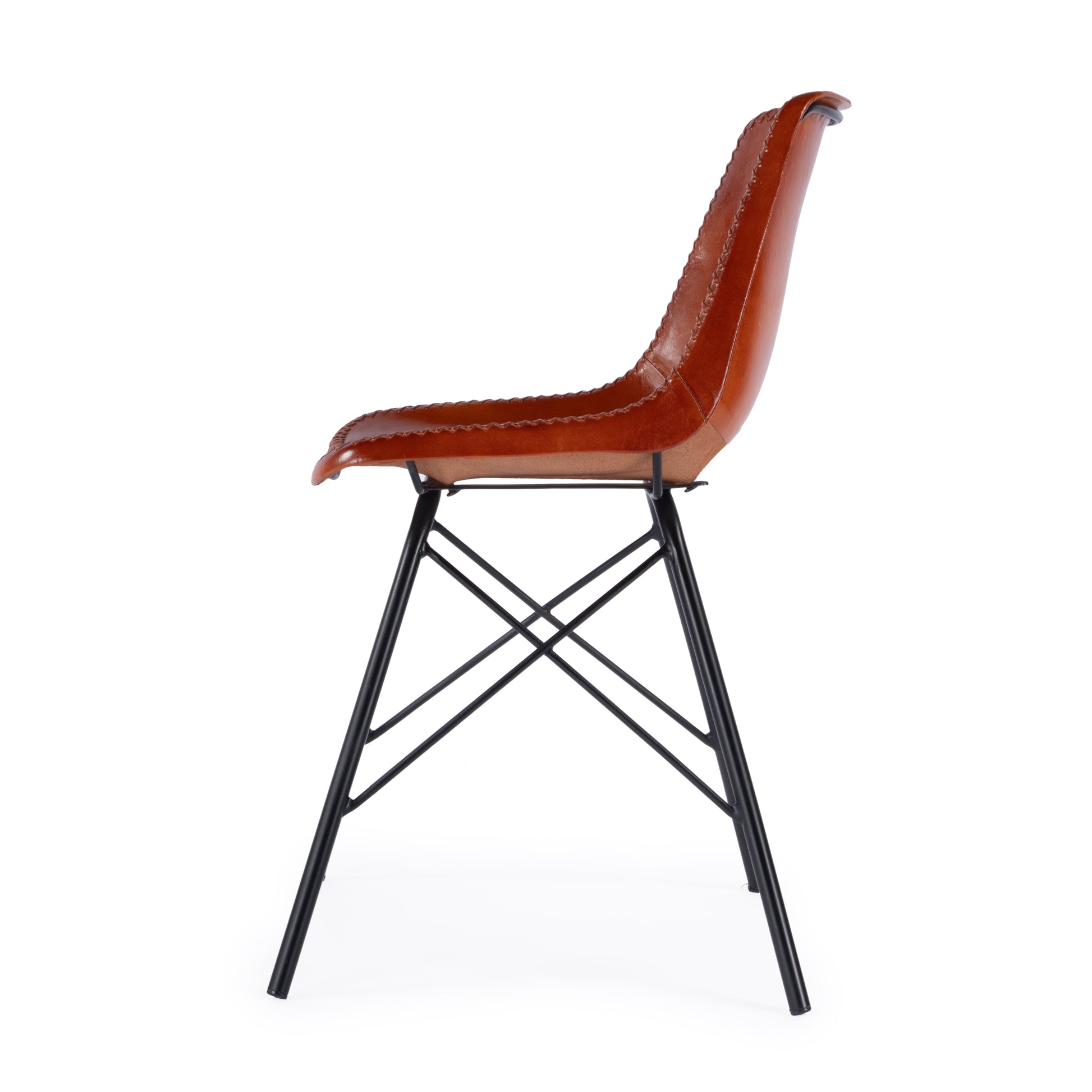 Butler Specialty Company Inland 18 in. Seat Height Leather and Metal Side Chair, Medium Brown
