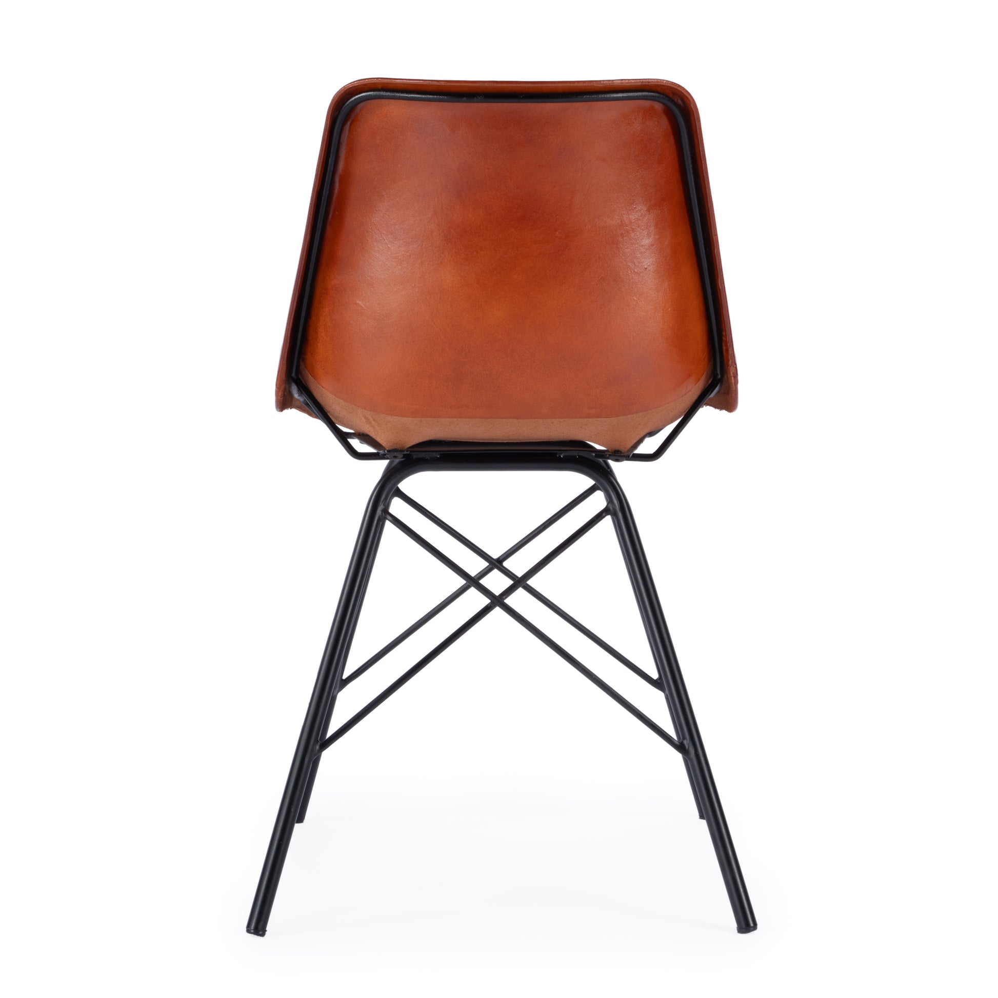 Butler Specialty Company Inland 18 in. Seat Height Leather and Metal Side Chair, Medium Brown