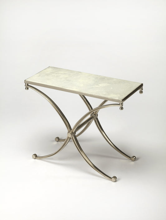 Butler Specialty Company Duvall 28.25 in. W Rectangular Marble and Metal Side Table, Silver