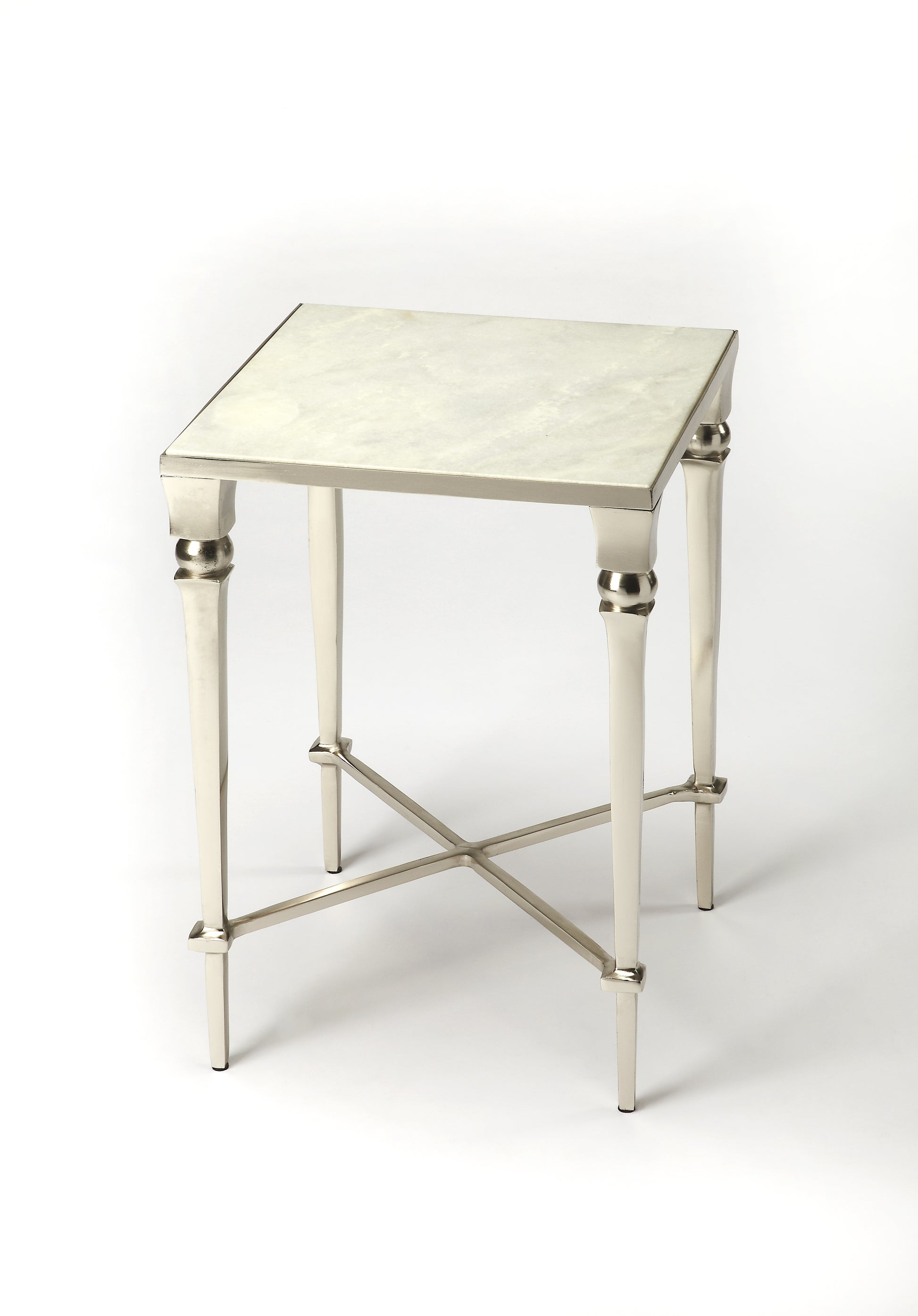 Butler Specialty Company Darrieux 16 in. W Square Marble and Metal Side Table, Silver