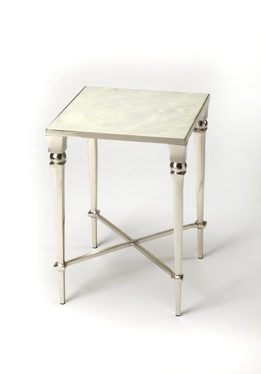 Butler Specialty Company Darrieux 16 in. W Square Marble and Metal Side Table, Silver