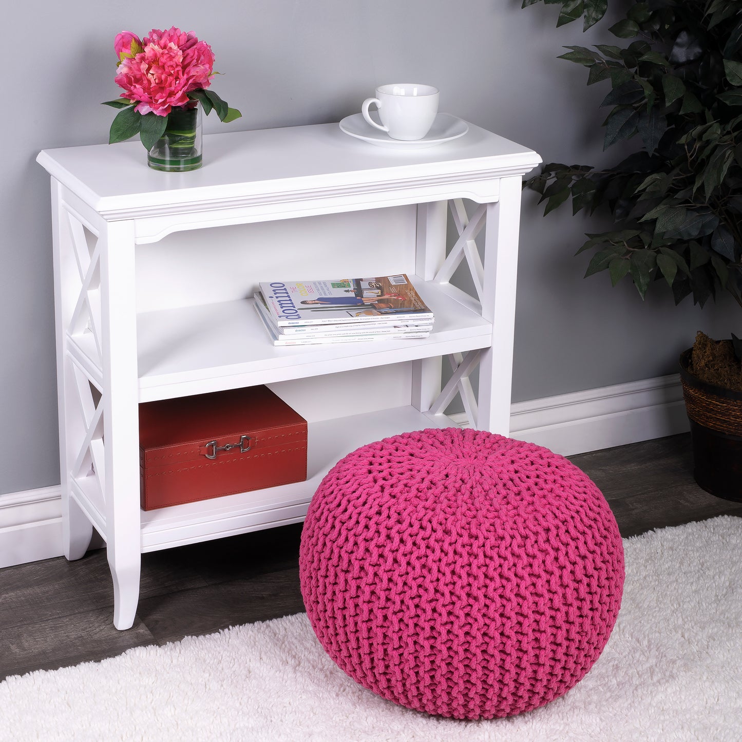 Pincushion Woven 19"W Pouffe in Pink 3689193