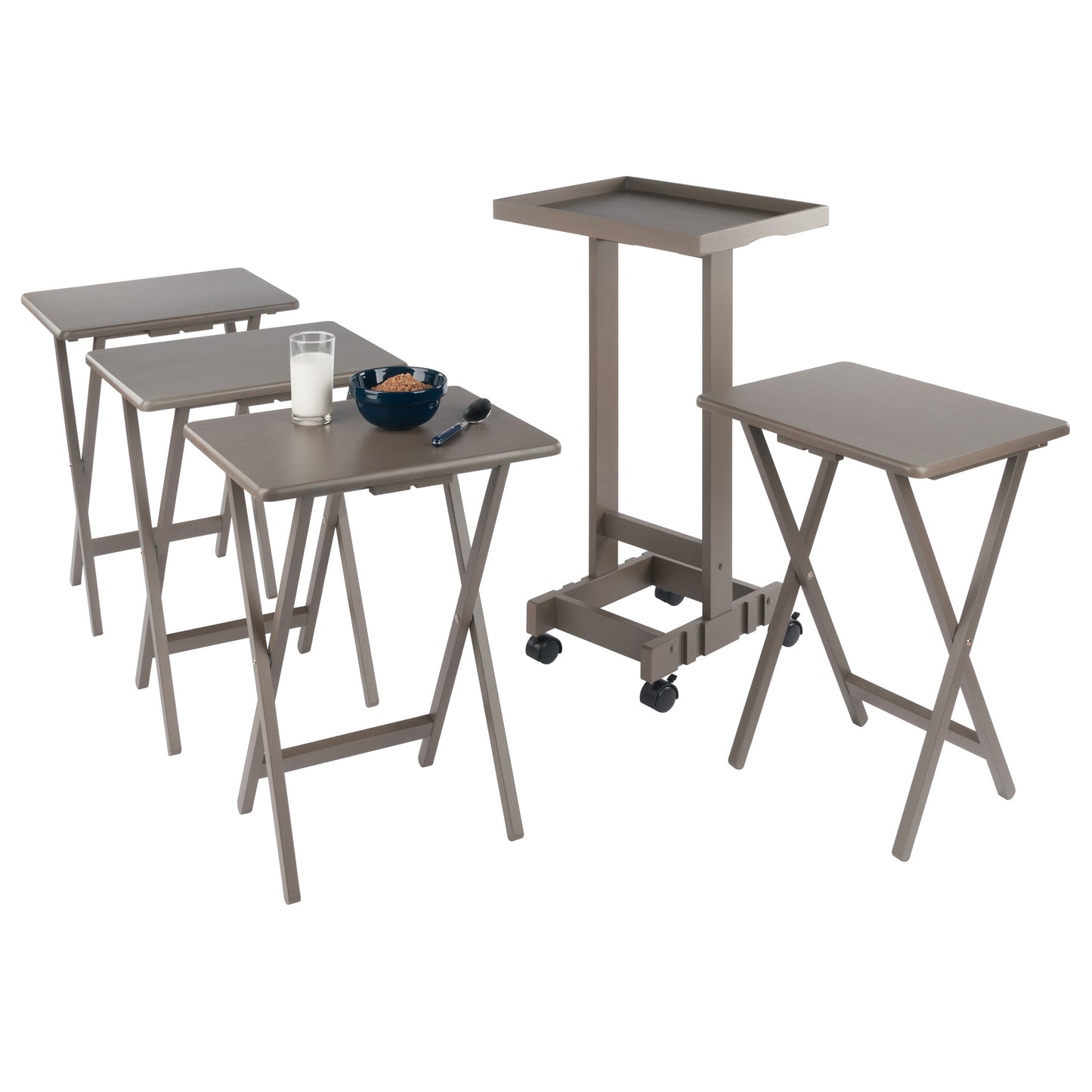 Isabelle 6-Pc Snack Table Set with Removable Serving Tray, Oyster Gray