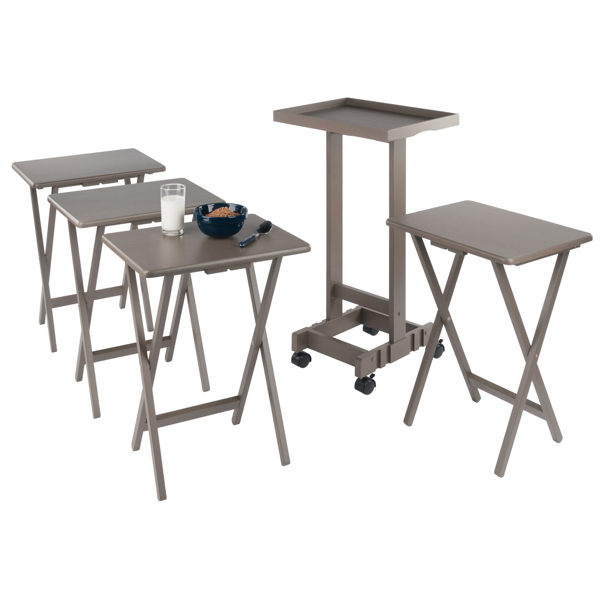 Isabelle 6-Pc Snack Table Set with Removable Serving Tray, Oyster Gray