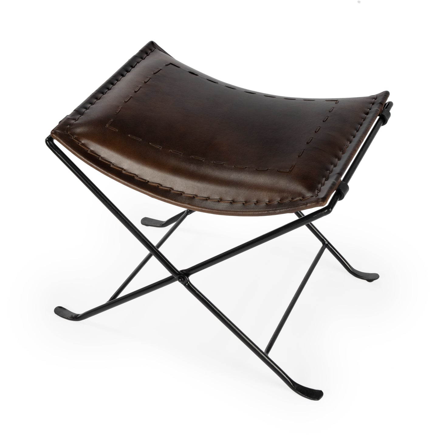 Melton Leather 21.5"W Accent Stool in Dark Brown  3722117