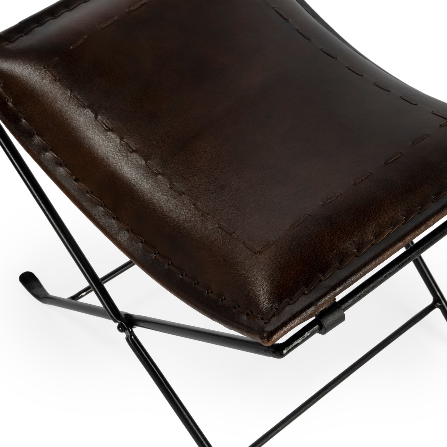Melton Leather 21.5"W Accent Stool in Dark Brown  3722117
