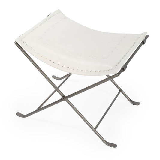 Melton Leather 21.5"W Accent Stool in White 3722411
