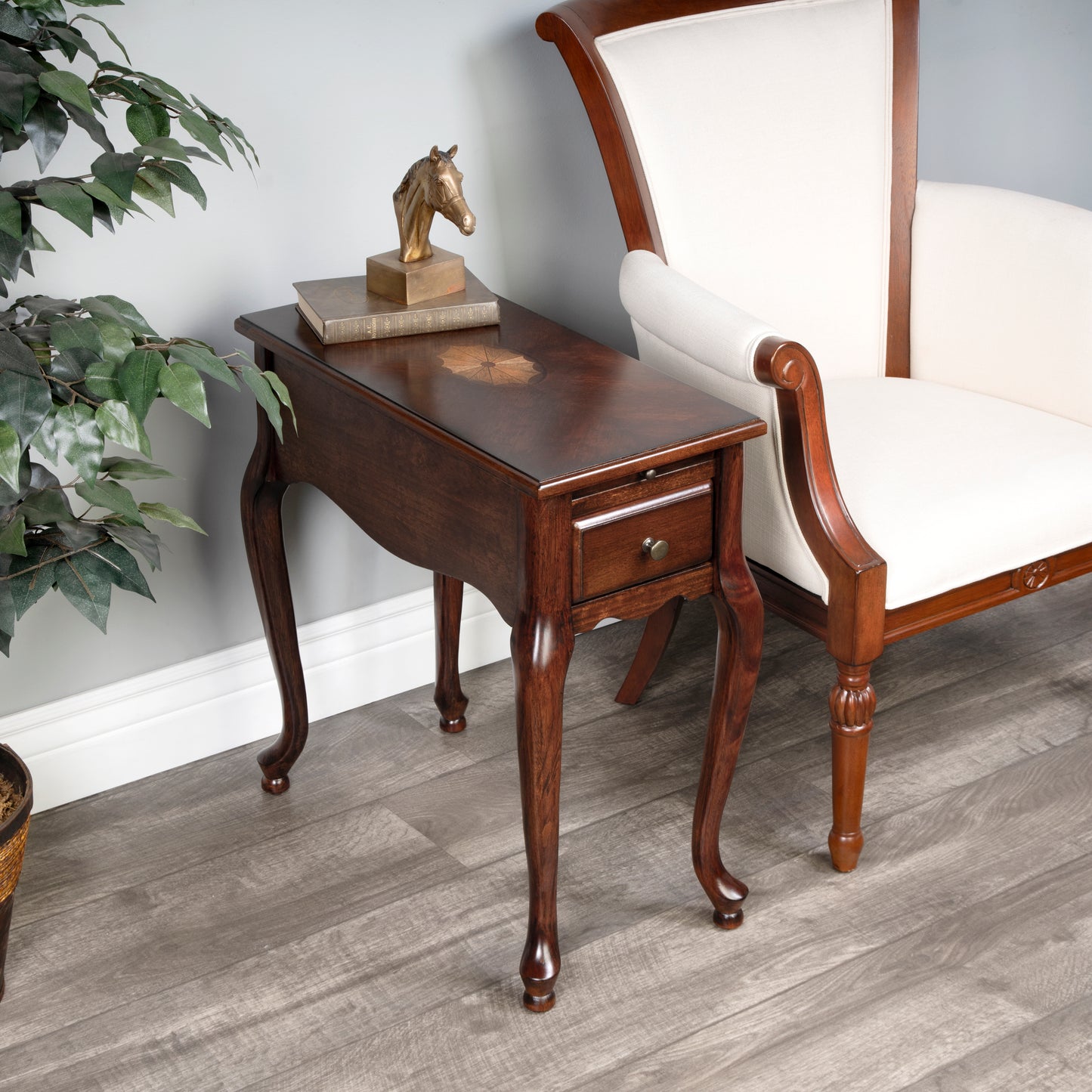 Butler Specialty Company Croydon 11.5 in. W Rectangular Wood 1 Drawer Side Table with Pull-Out Tray, Dark Brown