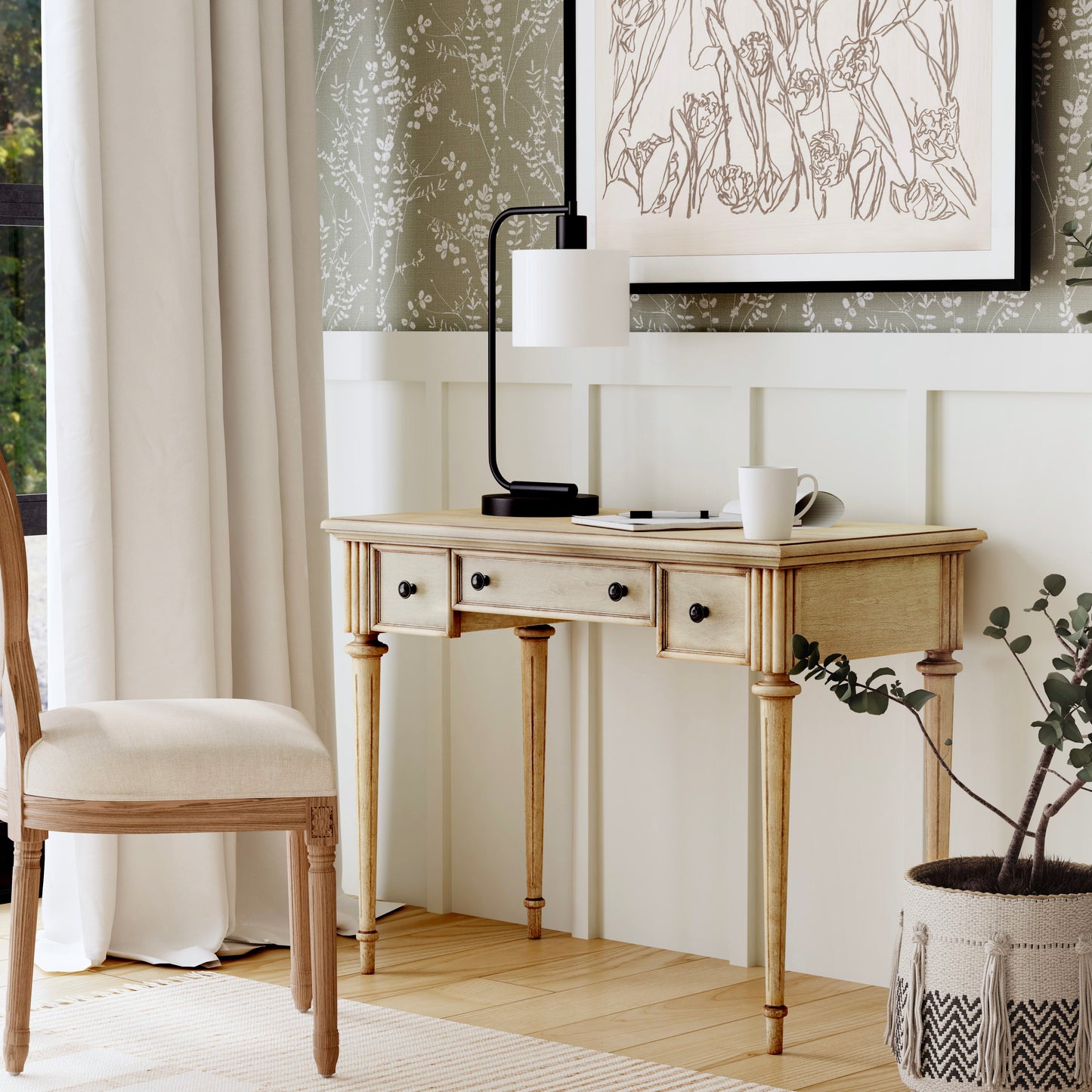 Butler Specialty Company Edmund 38 in. W Rectangular Wood 3 Drawer Traditional Writing Desk, Beige