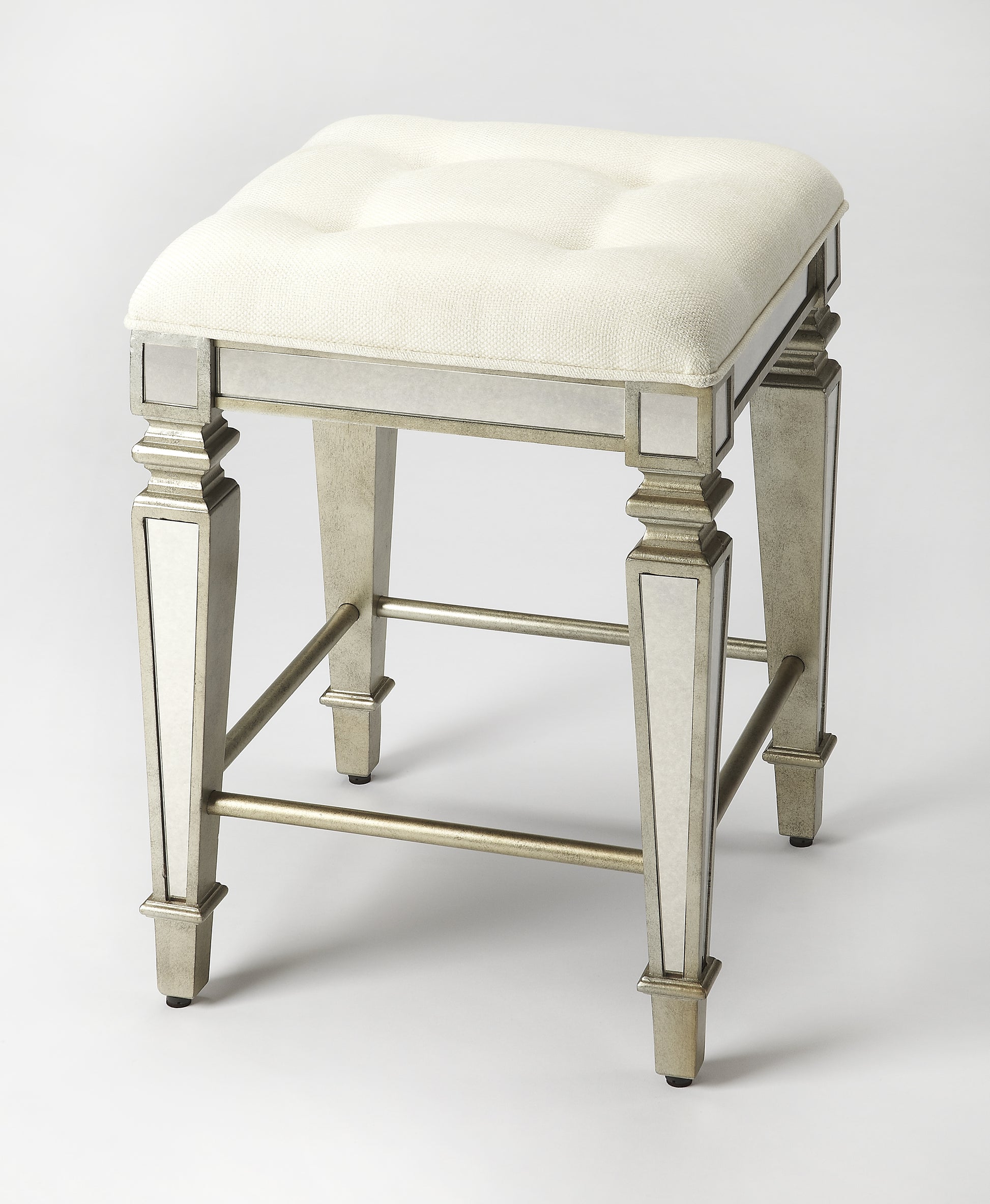 Butler Specialty Company Celeste 26 in. Seat Height Square Mirrored Upholstered Counter Stool, Silver
