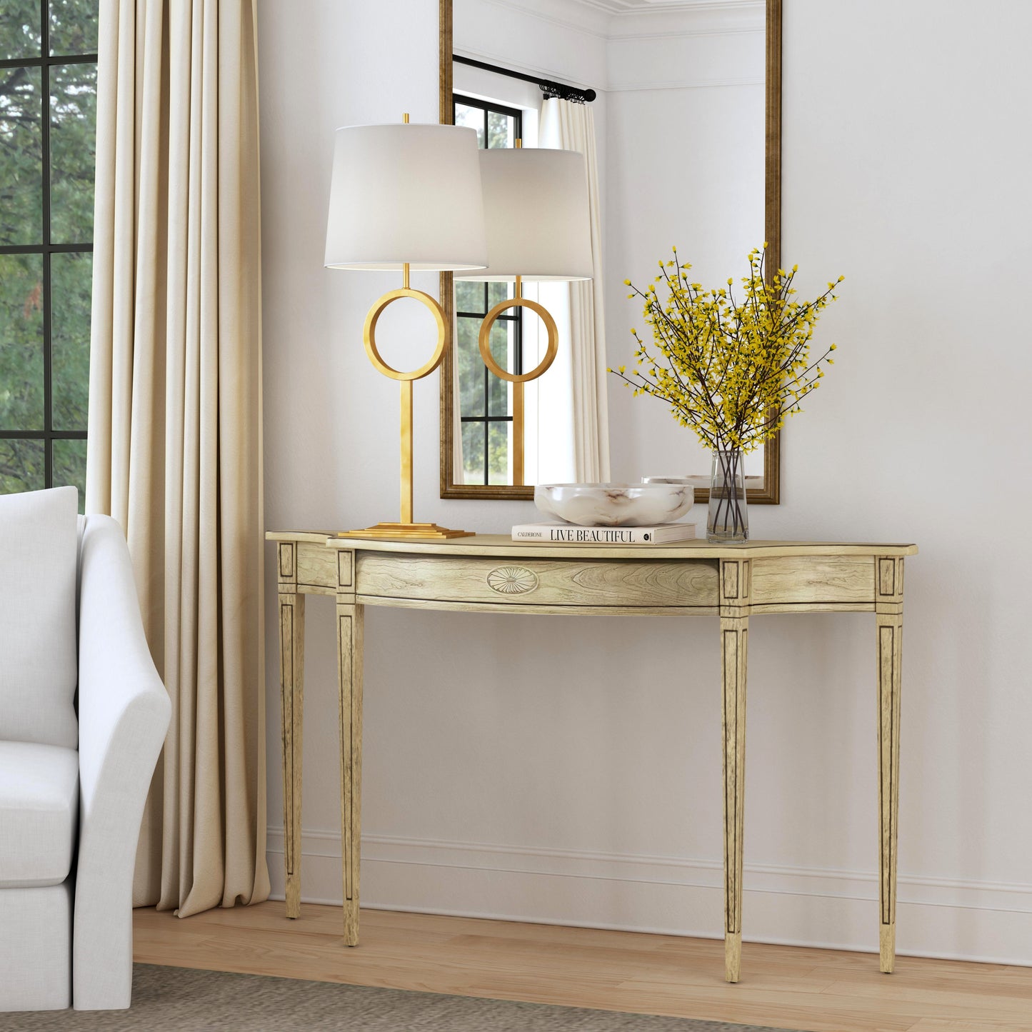 Butler Specialty Company Chester 54 in. W Demilune Wood Traditional Console Table, Beige