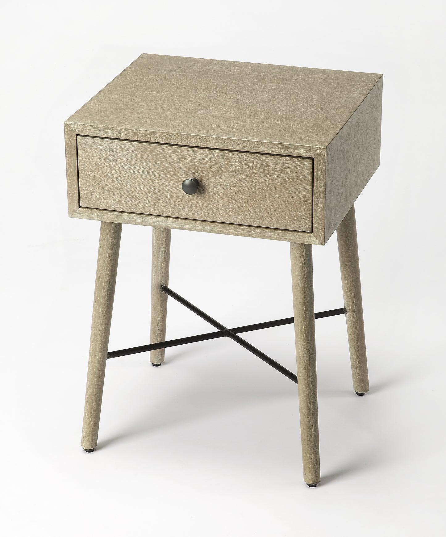 Butler Specialty Company Delridge 16 in. W Rectangular Wood Mid-Century Modern 1 Drawer End Table, Gray, Tan/Beige