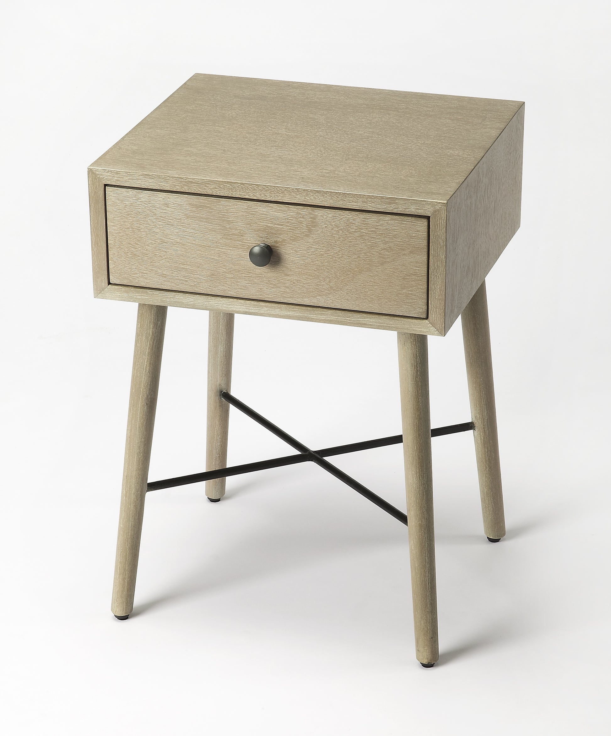 Butler Specialty Company Delridge 16 in. W Rectangular Wood Mid-Century Modern 1 Drawer End Table, Gray, Tan/Beige