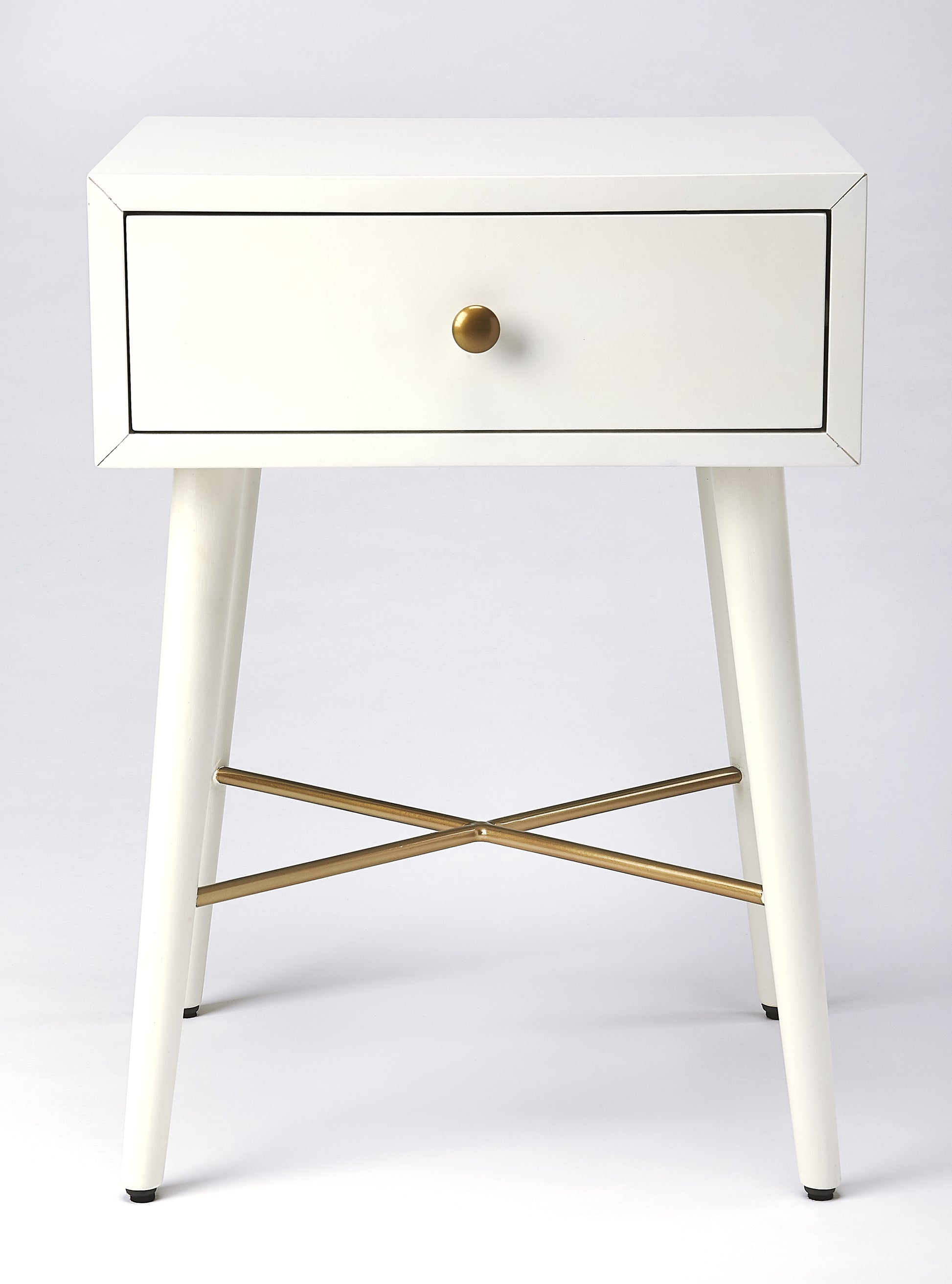 Butler Specialty Company Delridge 16 in. W Rectangular Wood Mid-Century Modern 1 Drawer End Table, White