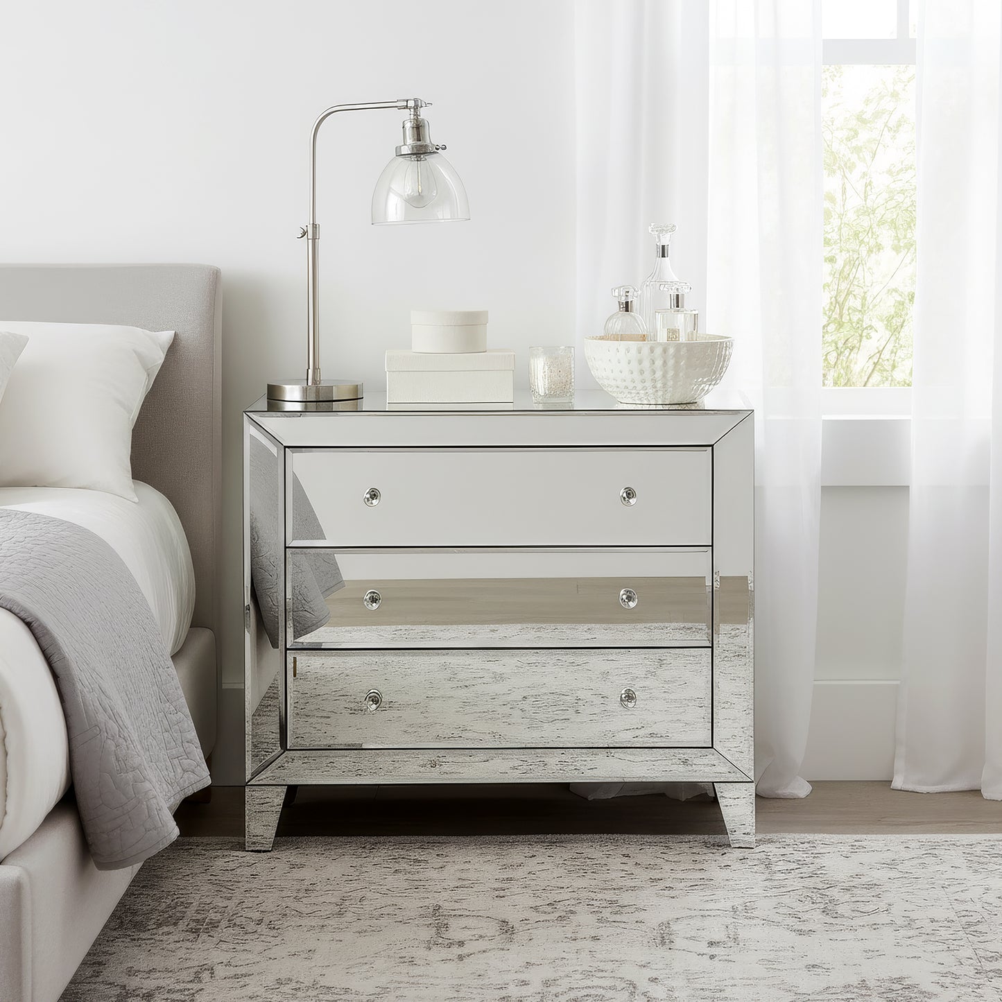 Butler Specialty Company Emily 30 in. W Rectangular Mirrored 3 Drawer Accent Chest, Clear