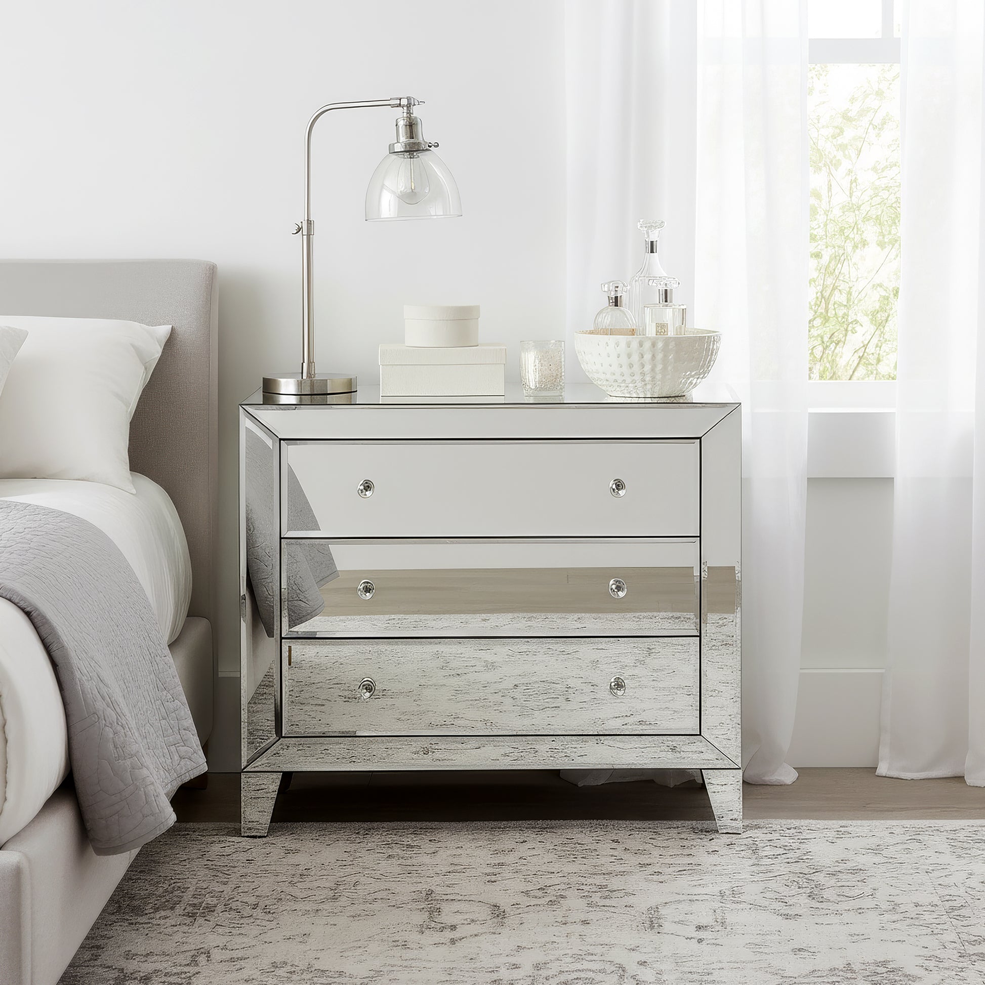 Butler Specialty Company Emily 30 in. W Rectangular Mirrored 3 Drawer Accent Chest, Clear