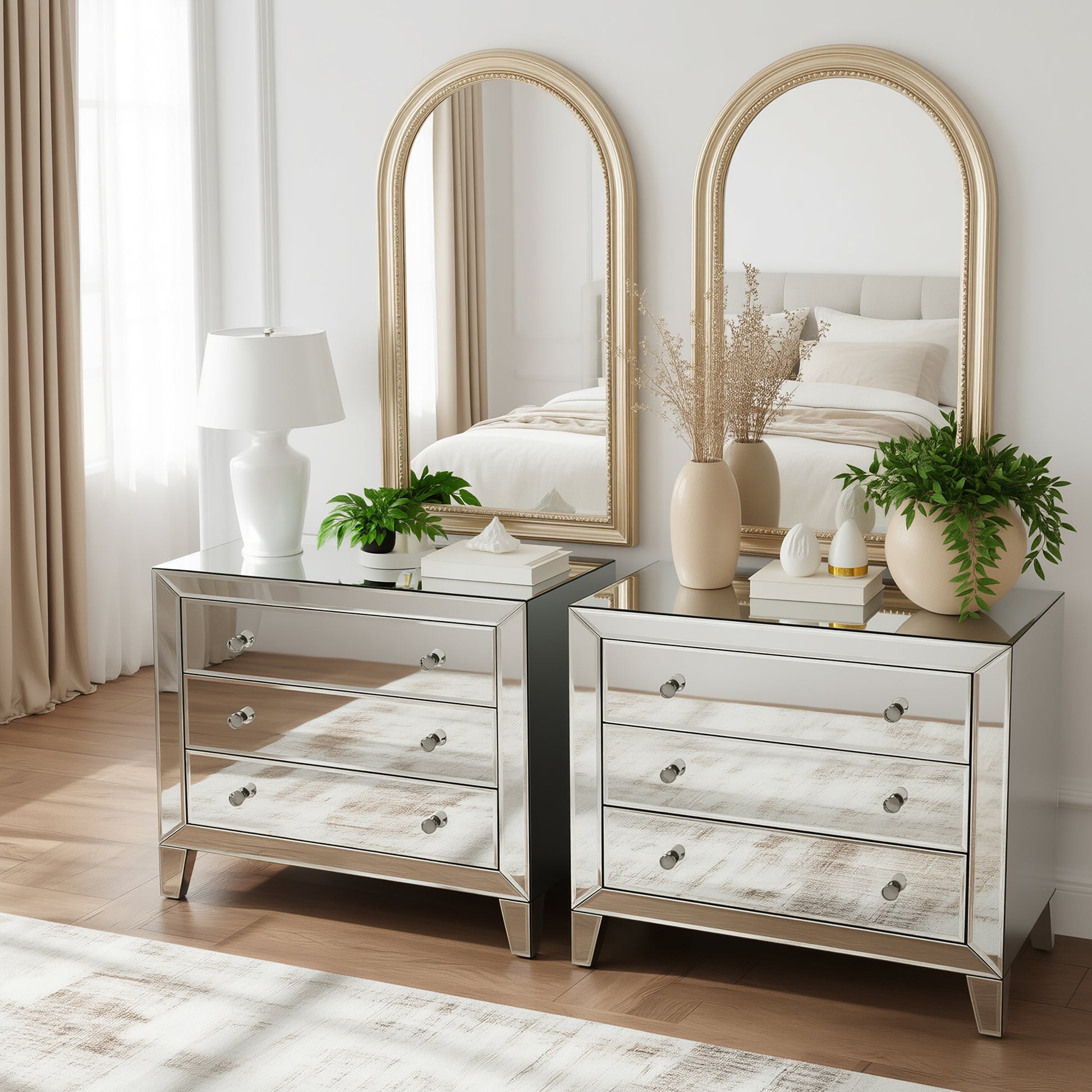 Butler Specialty Company Emily 30 in. W Rectangular Mirrored 3 Drawer Accent Chest, Clear