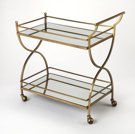 Butler Specialty Company Graci 38 in. W Rectangular Mirror and Metal Antique Mobile Bar Cart, Gold