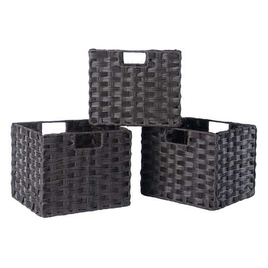 Melanie 3-Pc Foldable Woven Fiber Basket Set, Chocolate A