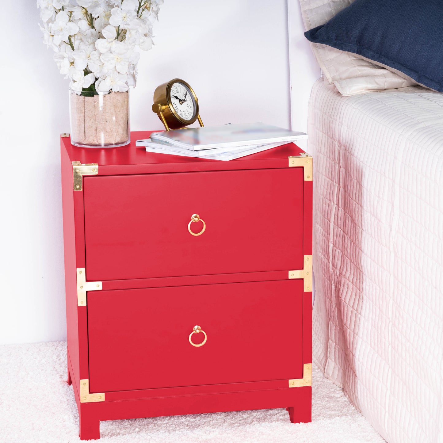 Butler Specialty Company Ardennes 20 in. W Rectangular Wood Campaign 2 Drawer End Table, Red