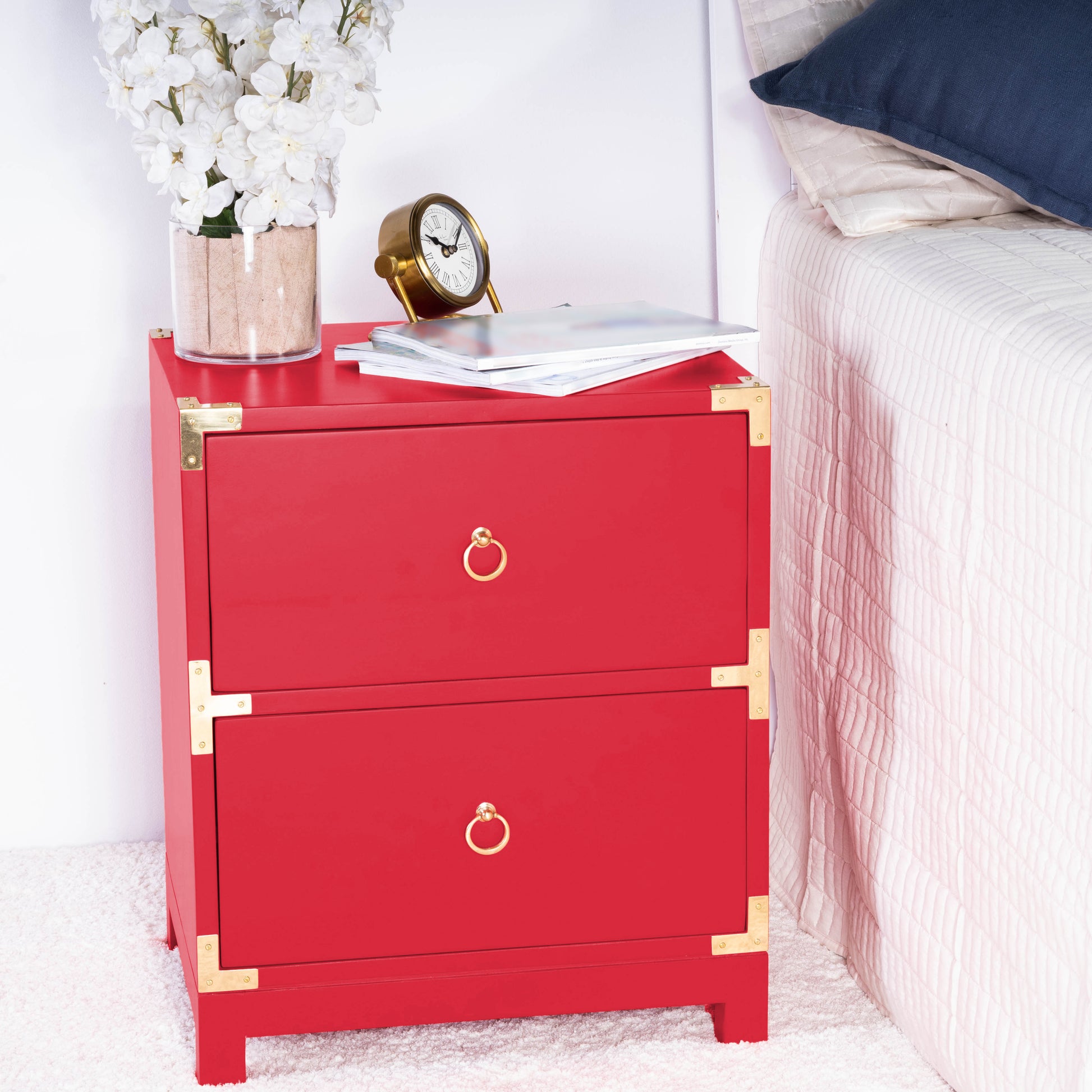 Butler Specialty Company Ardennes 20 in. W Rectangular Wood Campaign 2 Drawer End Table, Red