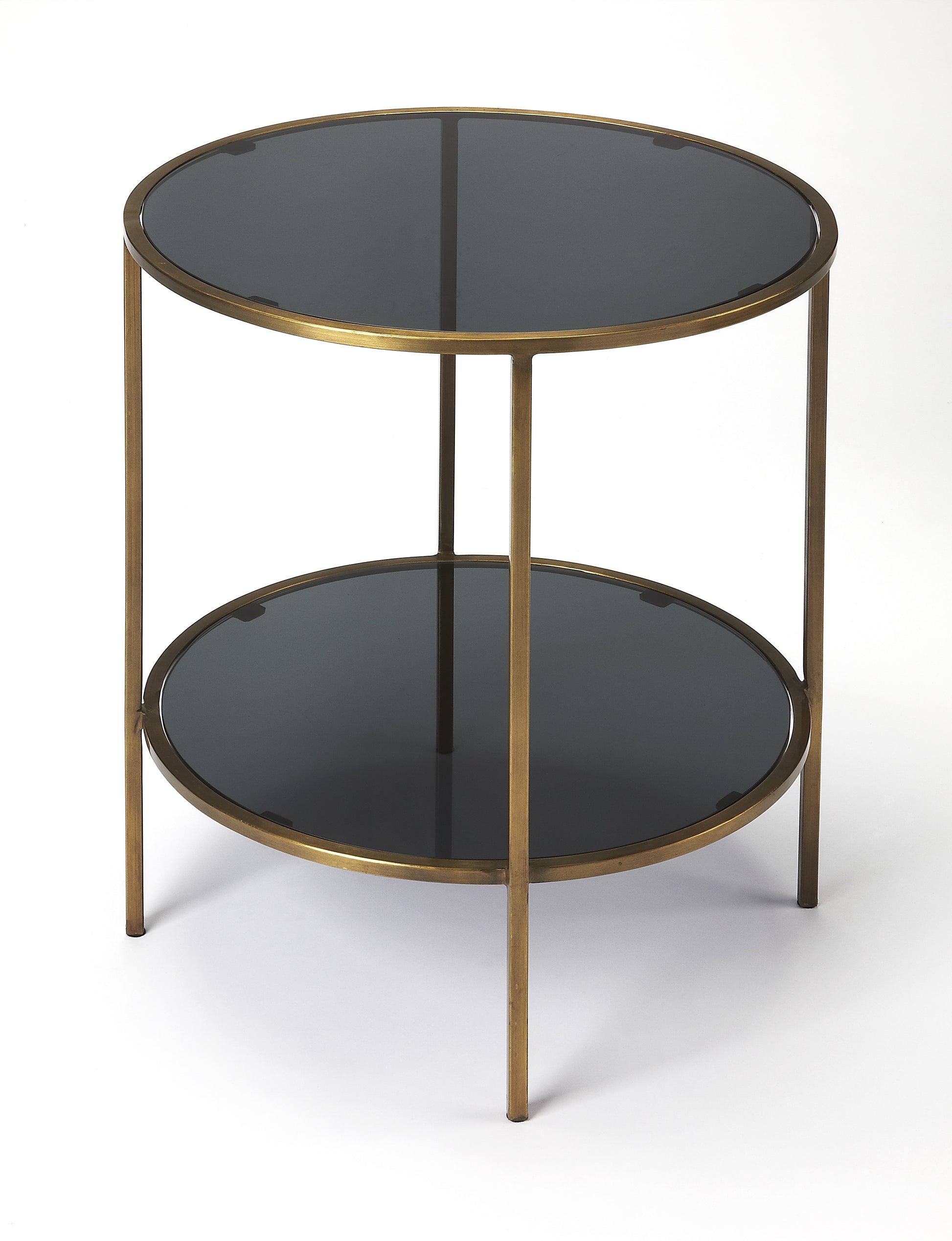Butler Specialty Company Roxanne 19.75 in. W Round Glass and Iron Side Table with Lower Open Shelf, Multi-Color