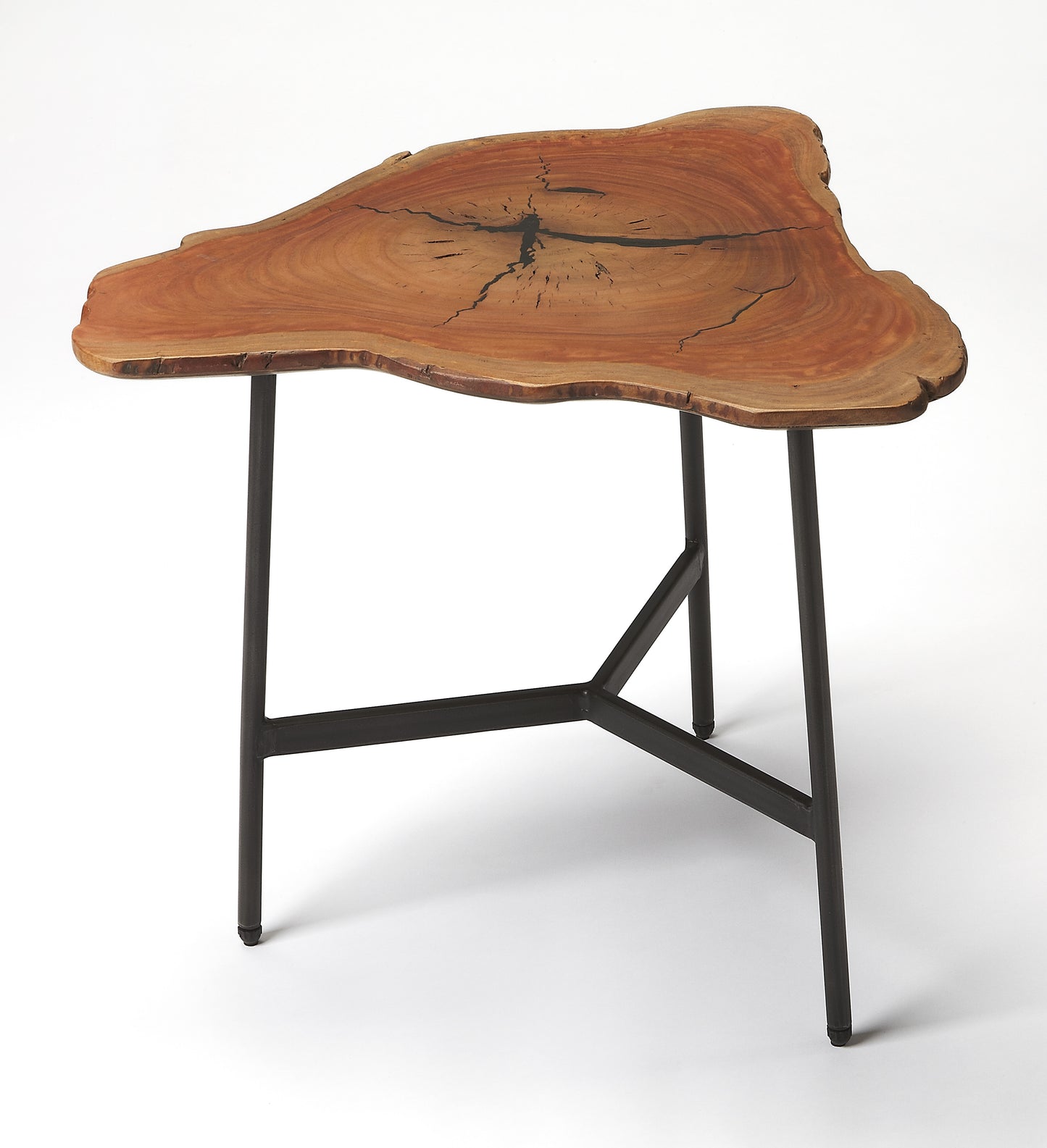 Butler Specialty Company Ipswich 24 in. W Triangular Wood and Metal Live Edge Side Table, Multi-Color